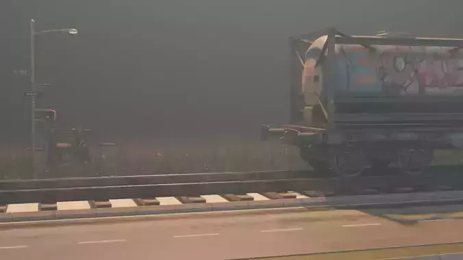 Volumetric blurry train stoppage landscape scene 