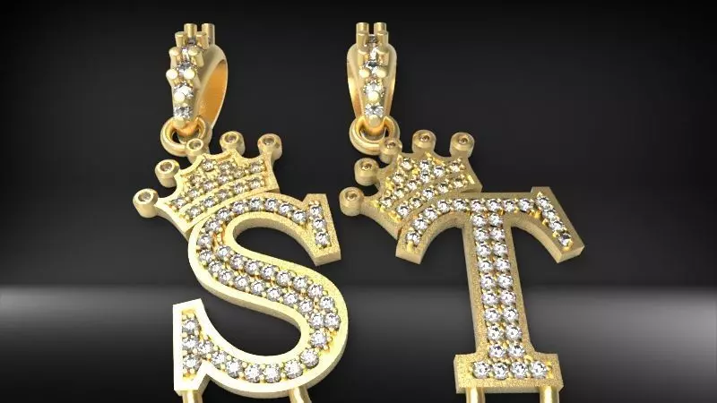Alphabet Crown Diamond Pendant S and T 3D print model