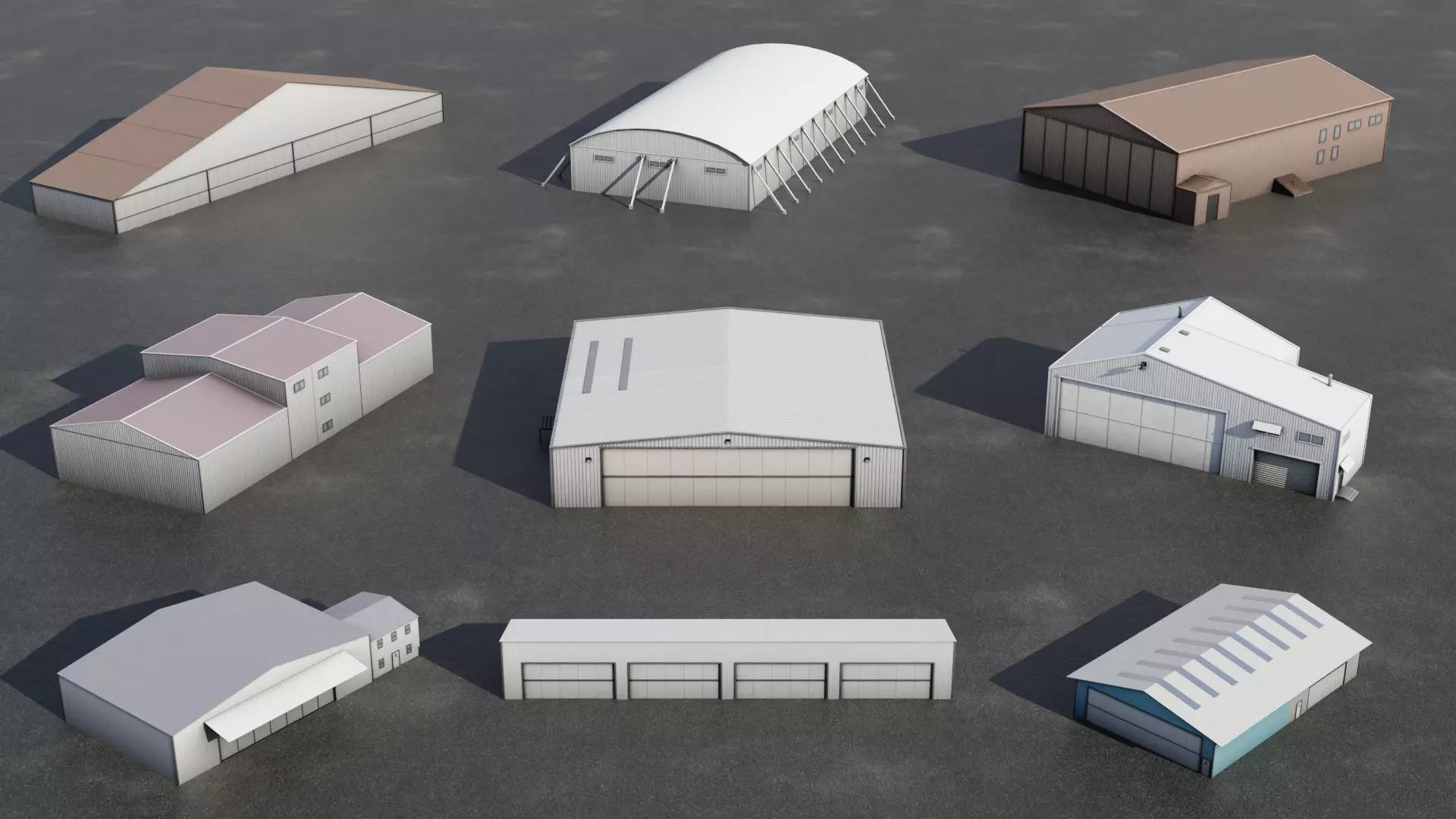 Airfield Hangar Collection Low-poly 3D model_0