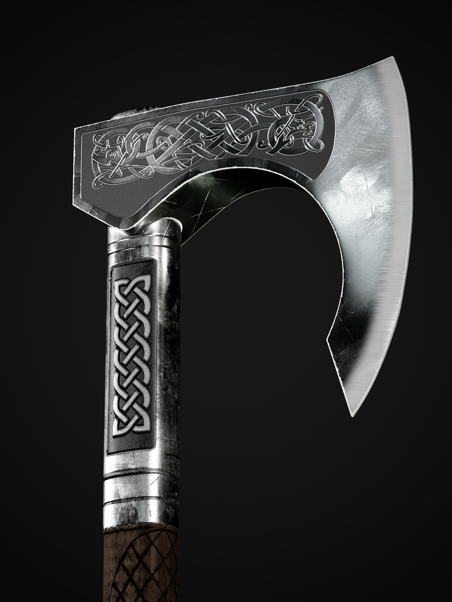 medieval steel Axe Low-poly 3D model_6