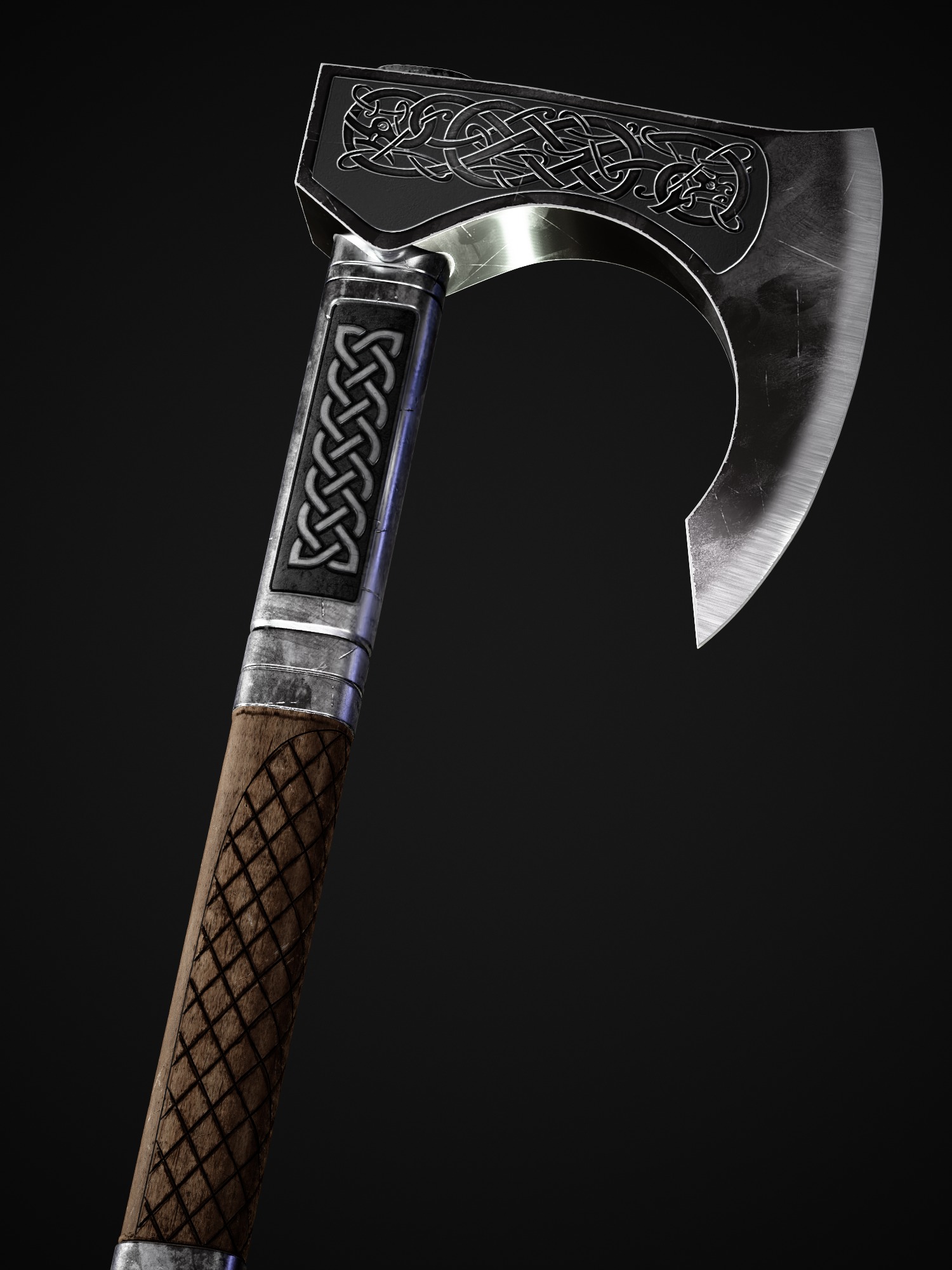 medieval steel Axe Low-poly 3D model_5