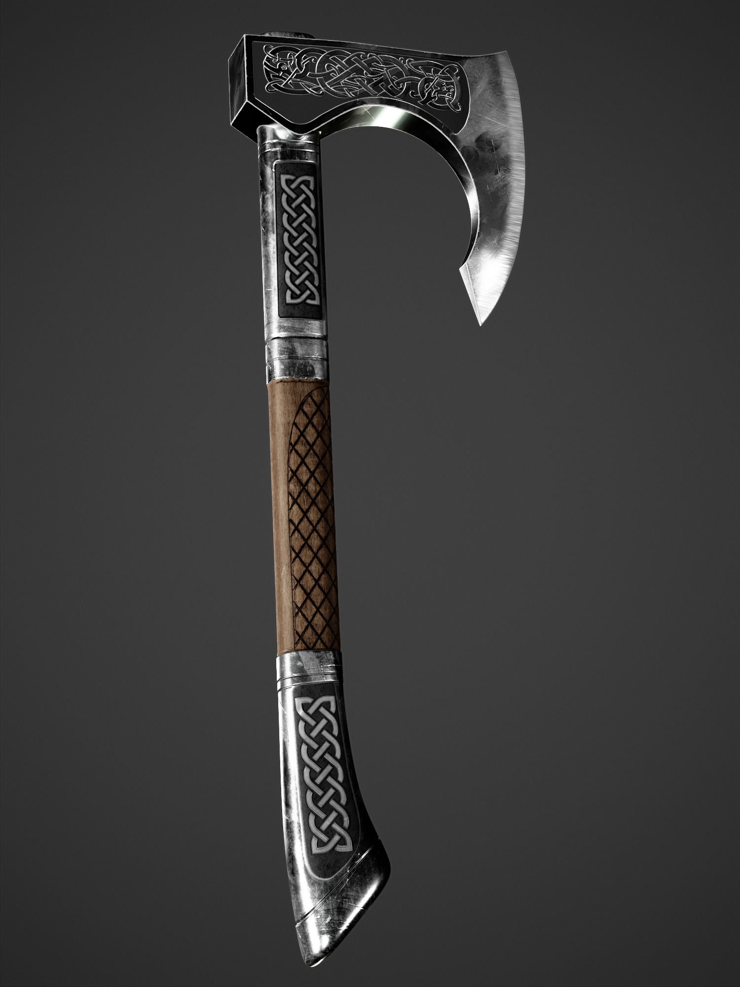 medieval steel Axe Low-poly 3D model_4