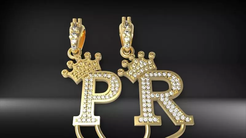 Alphabet Crown Diamond Pendant P and R 3D print model