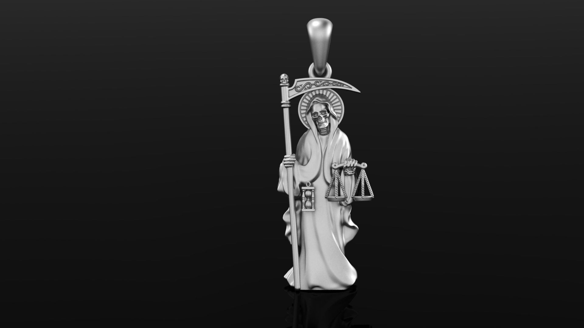 SANTA MUERTE pendant 3DM STL OBJ model for 3D printing and CNC 3D print model_5