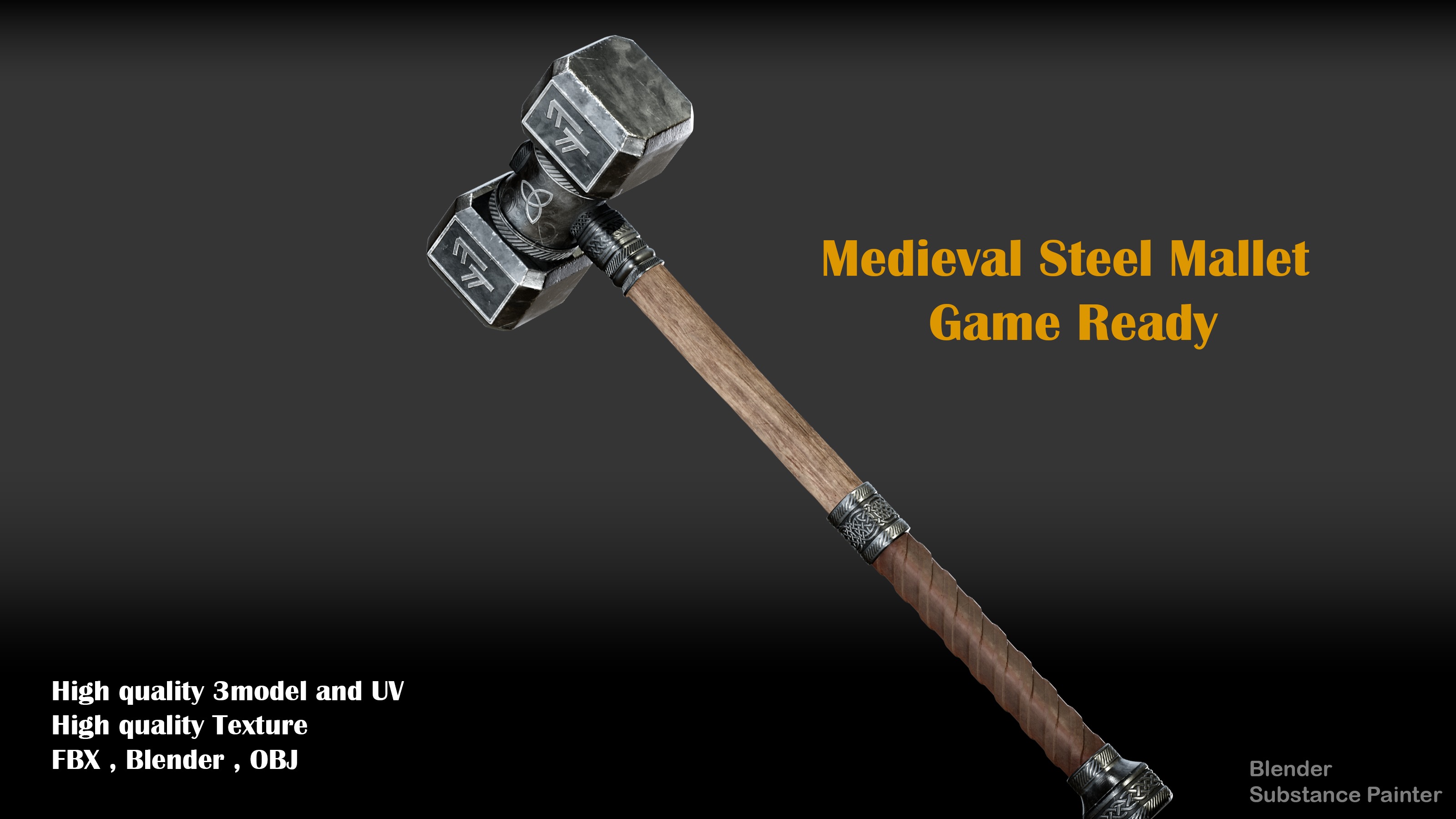 medieval mallet Low-poly 3D model_1