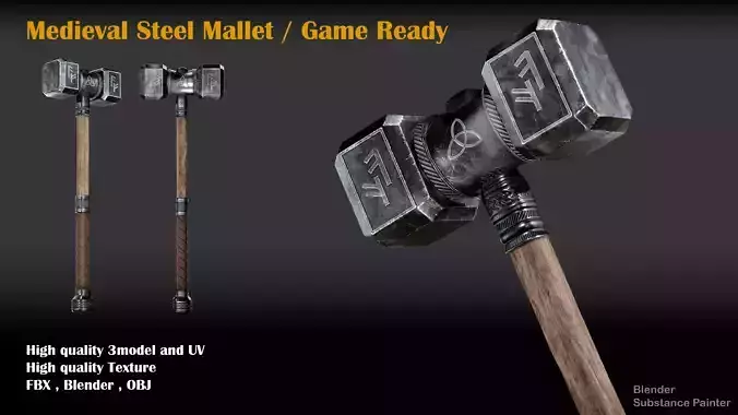 medieval mallet Low-poly 3D model
