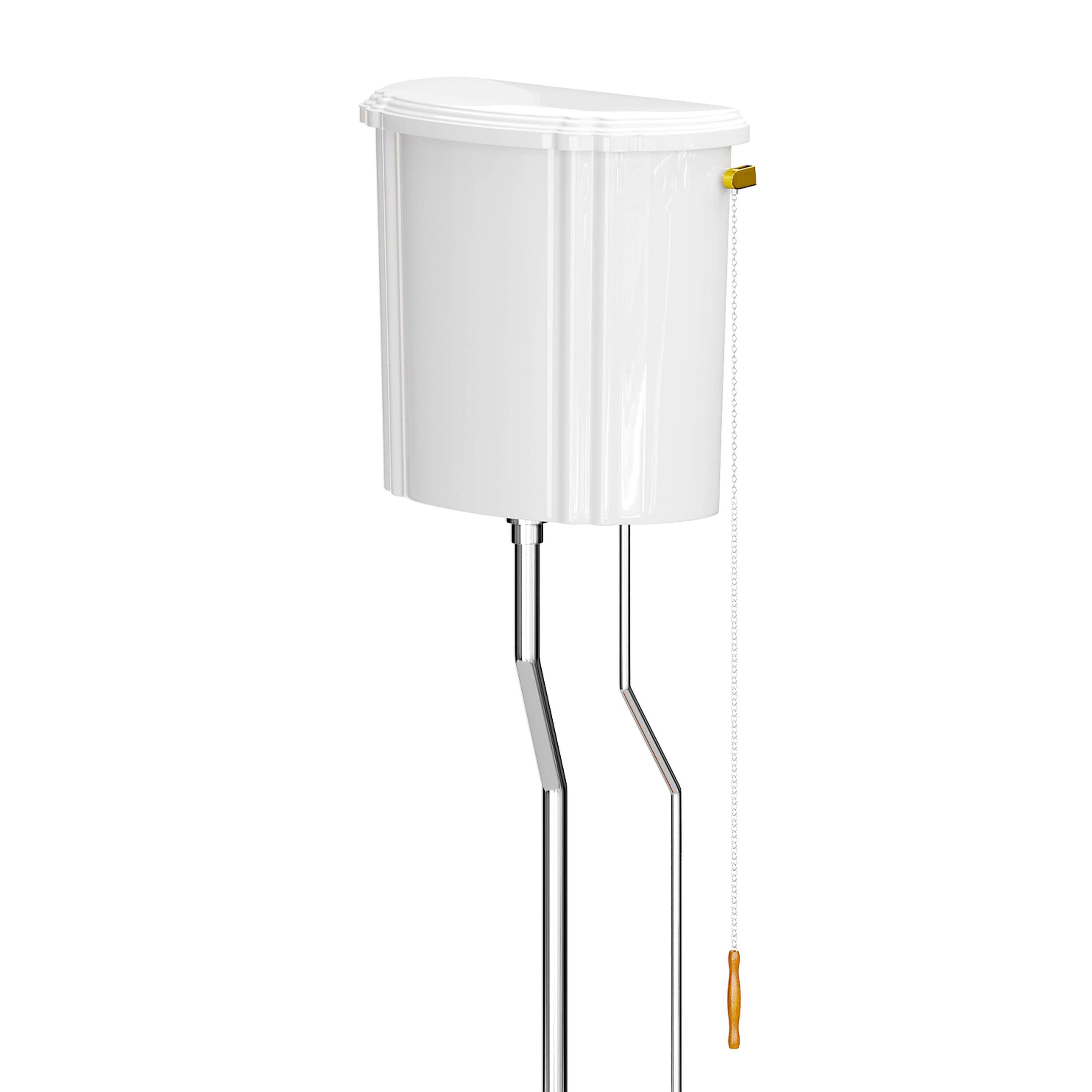 White High Tank Toilet with Round Bowl Chrome Plate Z-Pipe 3D model_5