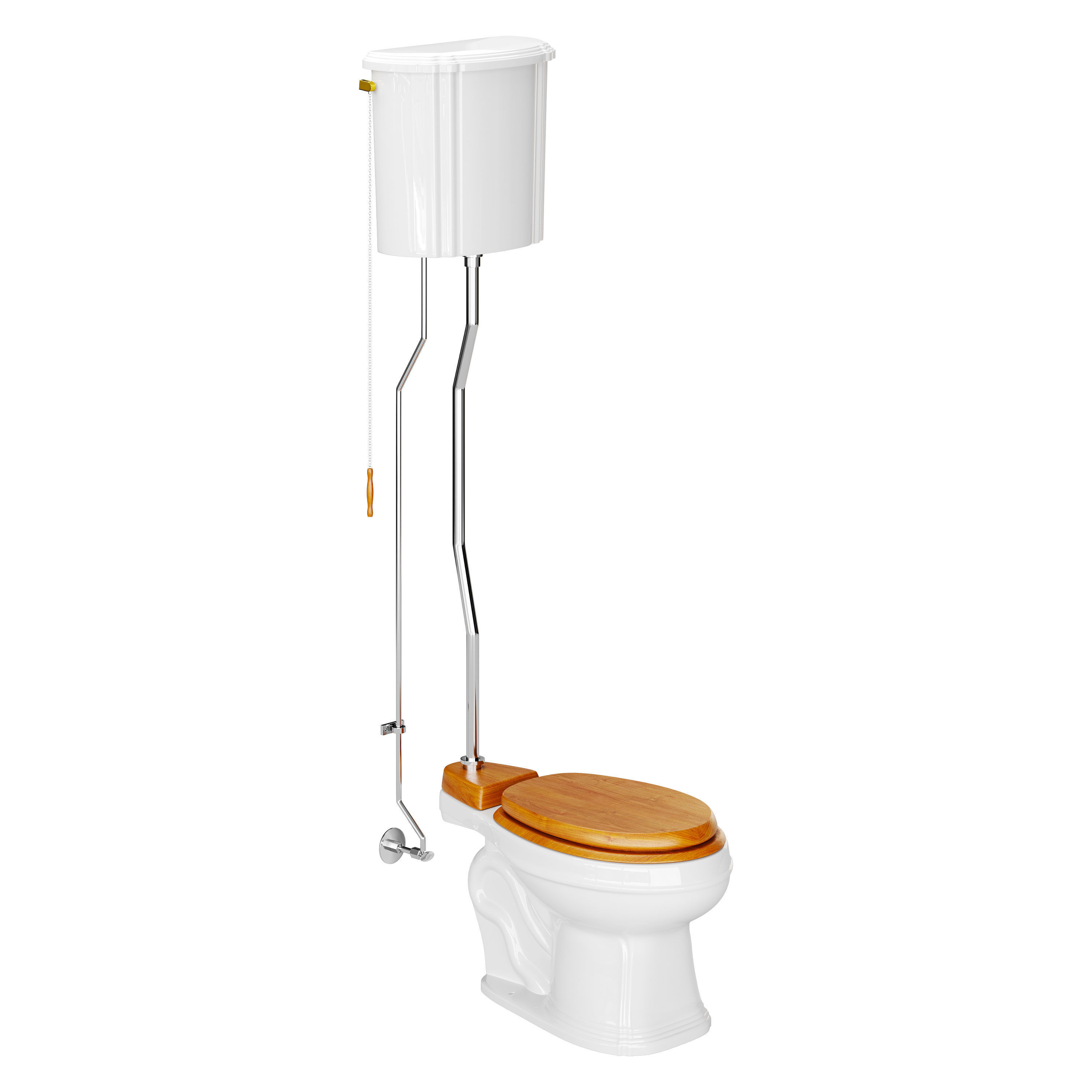 White High Tank Toilet with Round Bowl Chrome Plate Z-Pipe 3D model_3