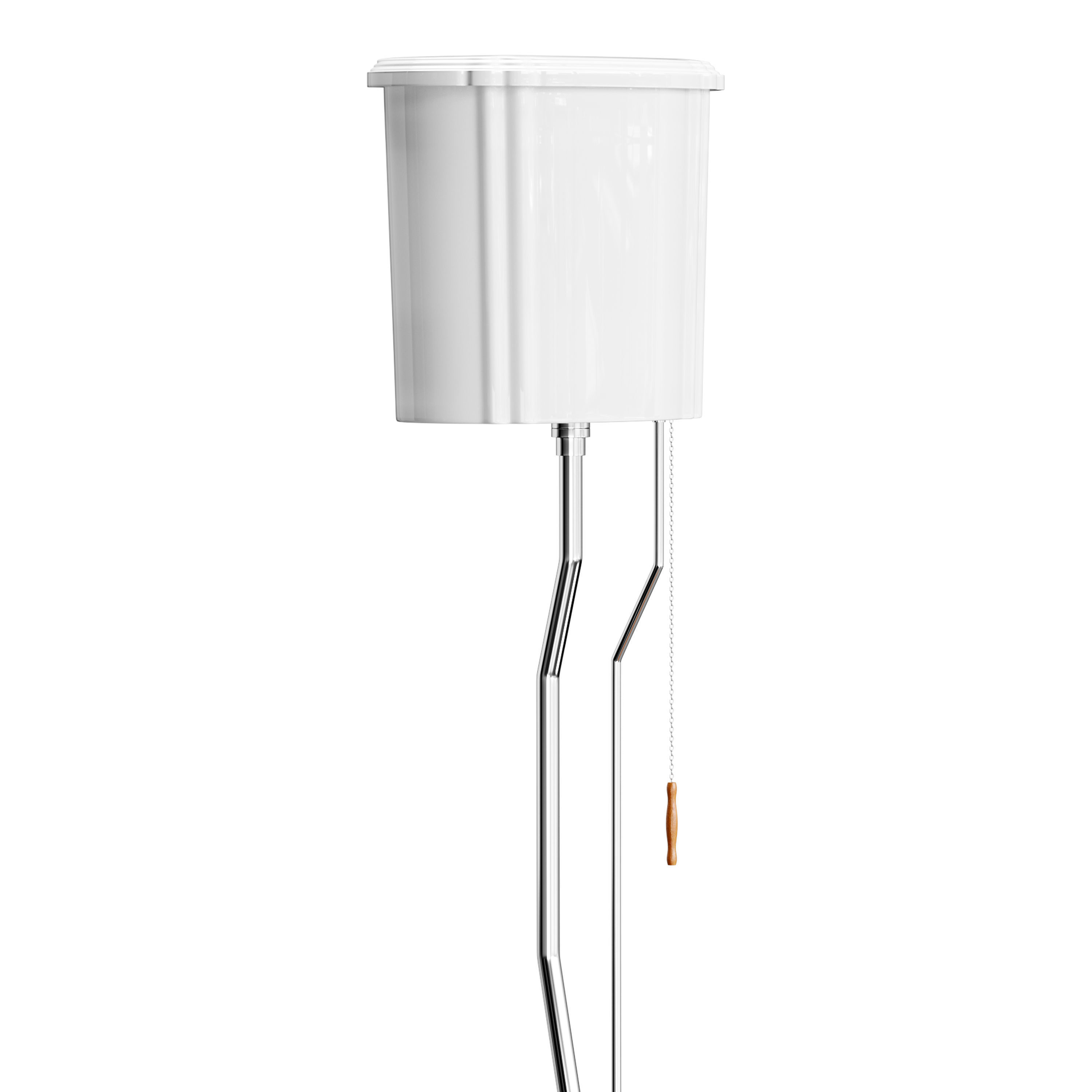 White High Tank Toilet with Round Bowl Chrome Plate Z-Pipe 3D model_12