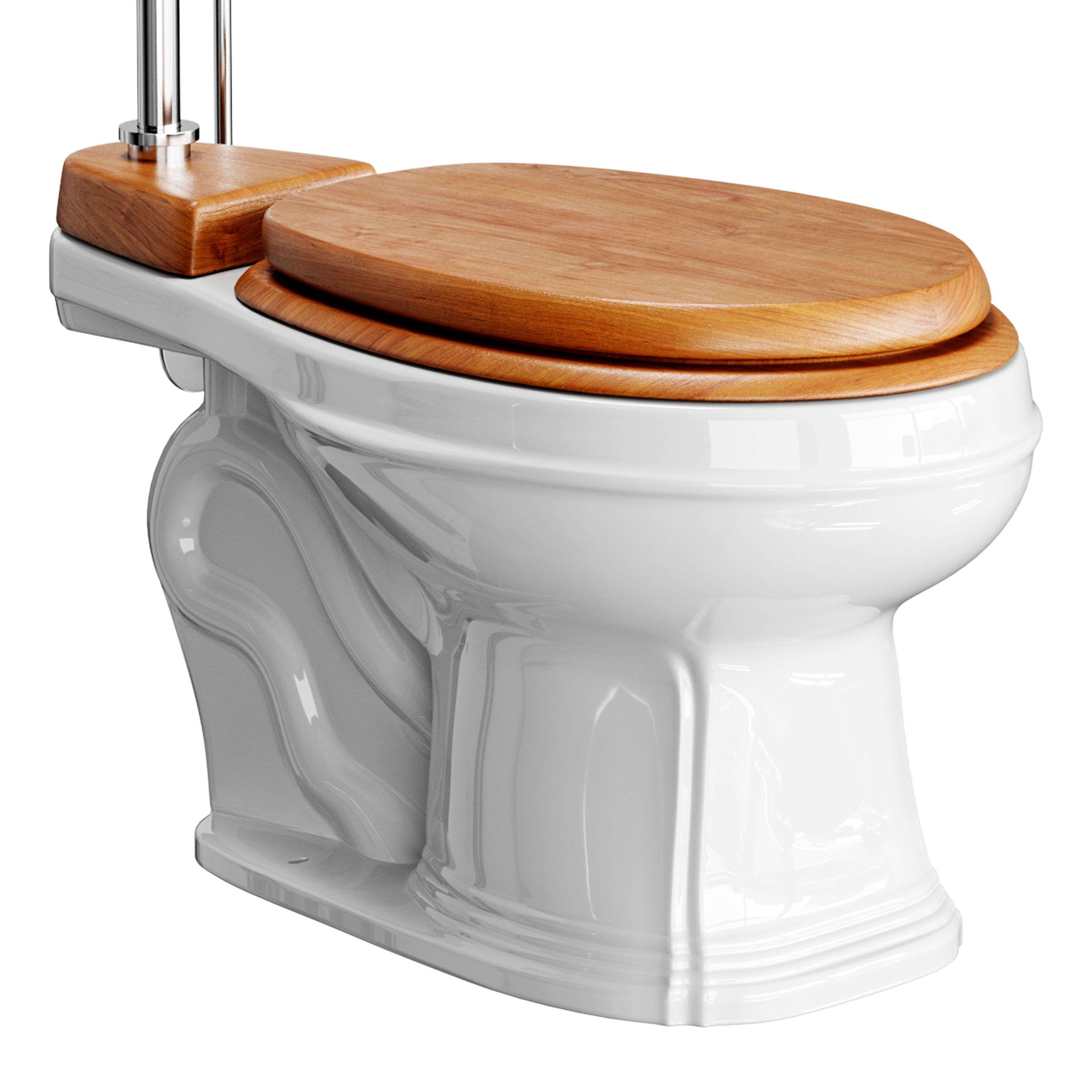 White High Tank Toilet with Round Bowl Chrome Plate Z-Pipe 3D model_8