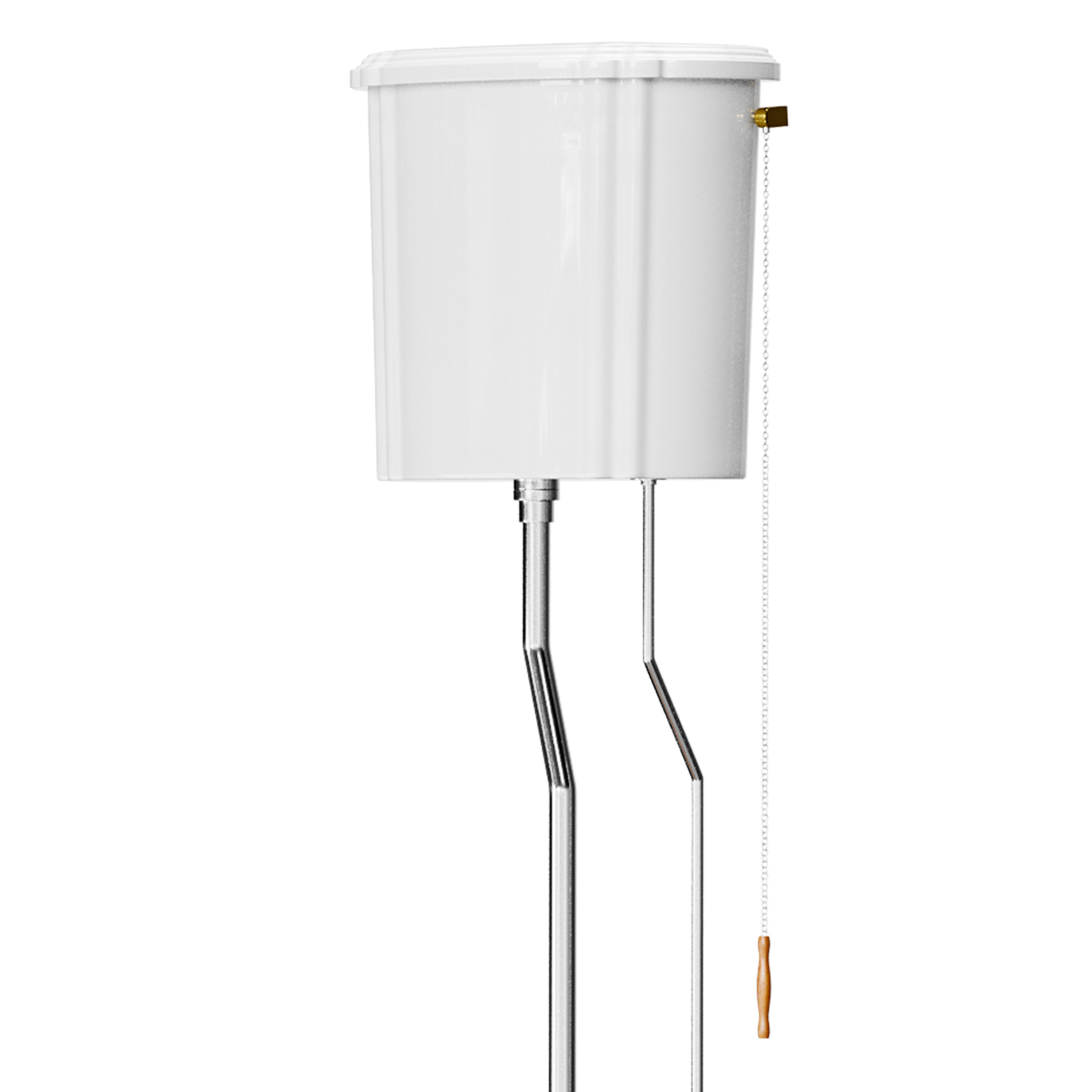 White High Tank Toilet with Round Bowl Chrome Plate Z-Pipe 3D model_11