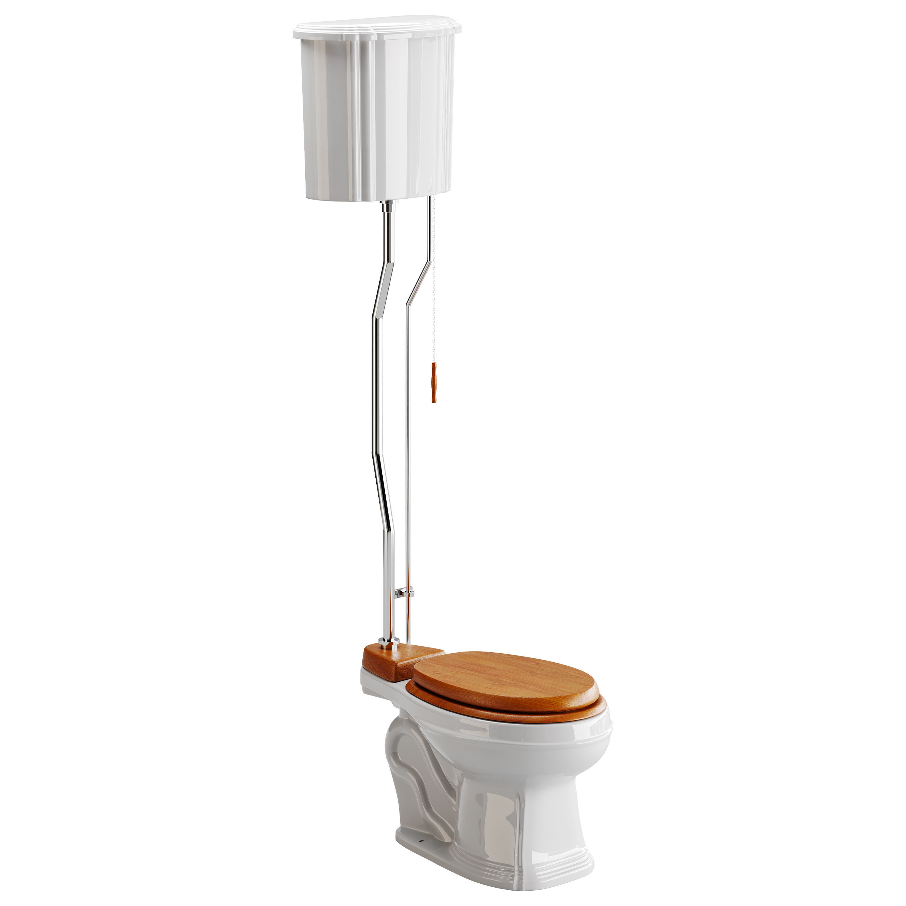 White High Tank Toilet with Round Bowl Chrome Plate Z-Pipe 3D model_10
