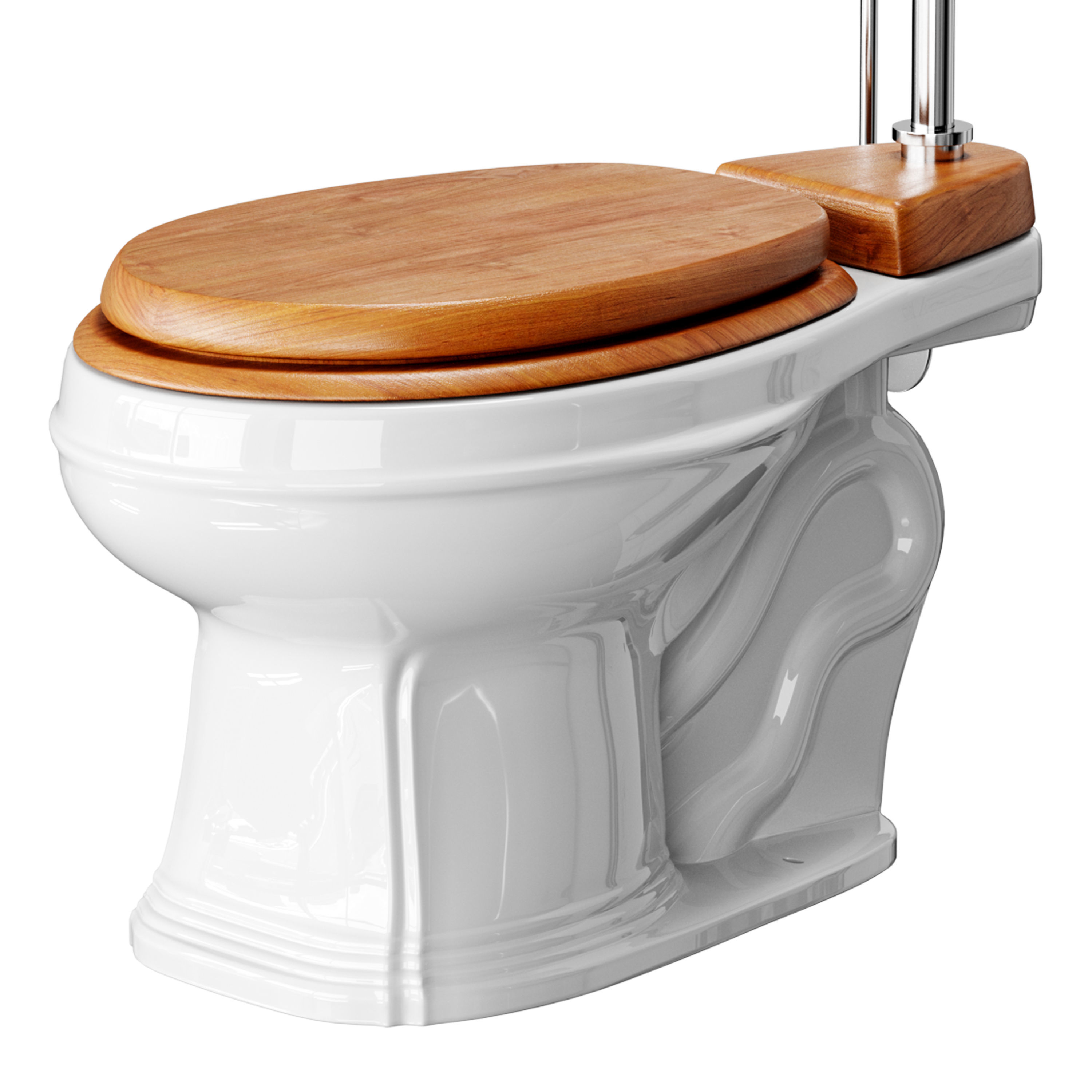 White High Tank Toilet with Round Bowl Chrome Plate Z-Pipe 3D model_2