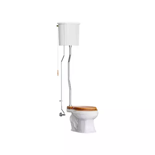 White High Tank Toilet with Round Bowl Chrome Plate Z-Pipe