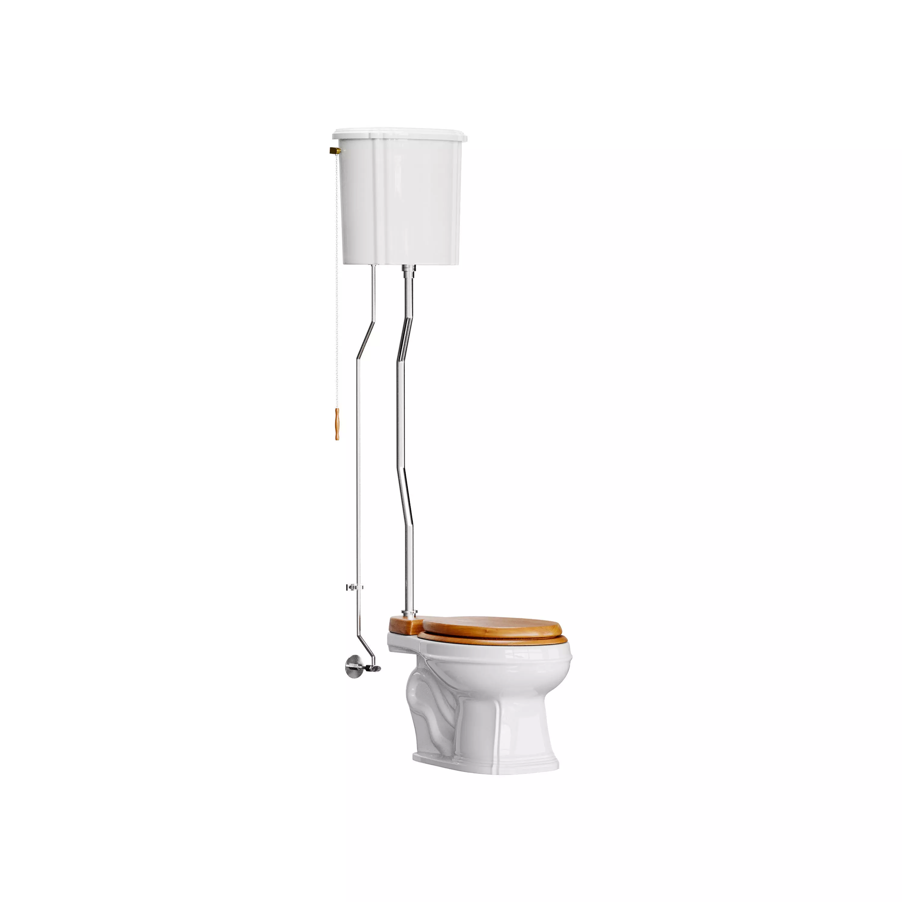 White High Tank Toilet with Round Bowl Chrome Plate Z-Pipe 3D model_0