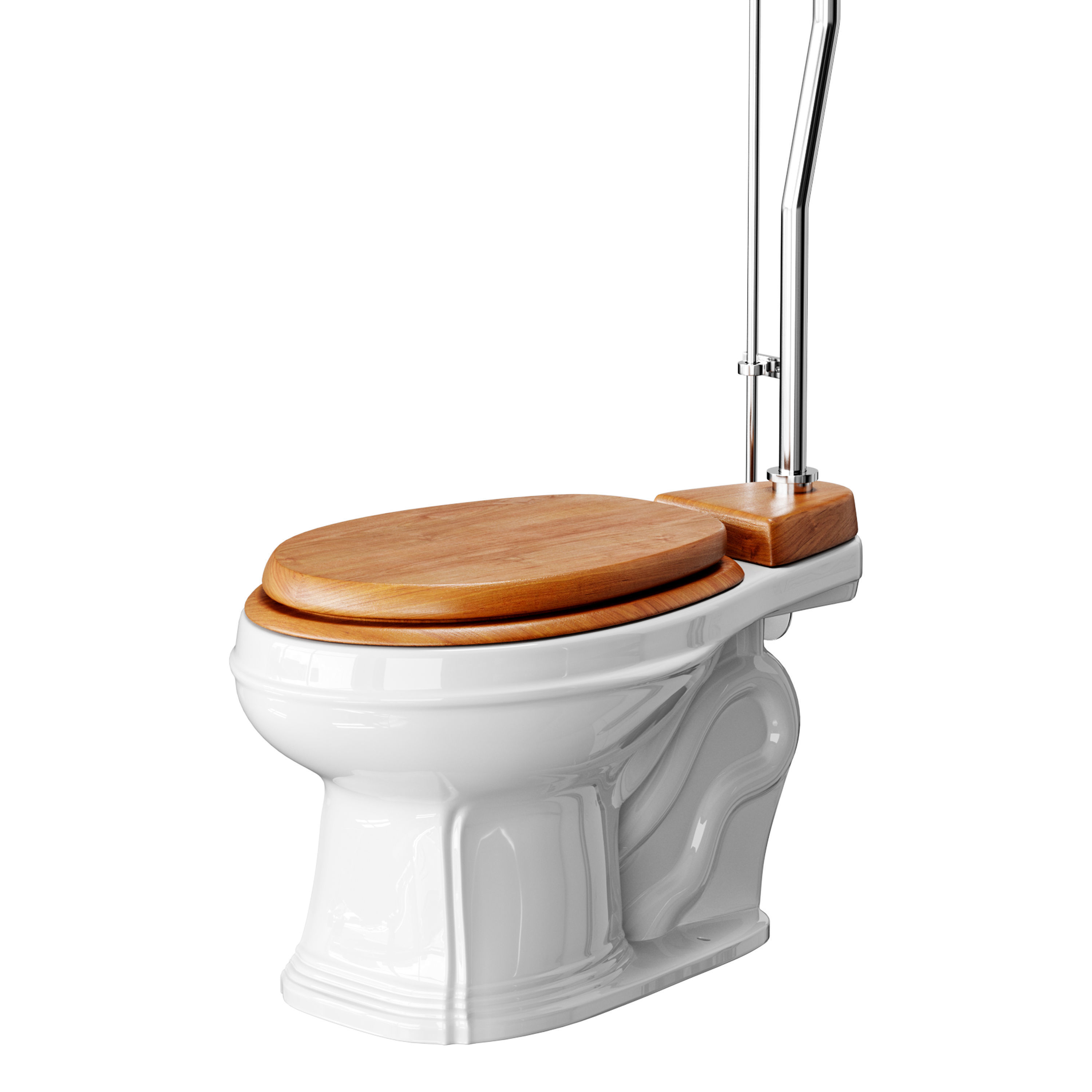 White High Tank Toilet with Round Bowl Chrome Plate Z-Pipe 3D model_4