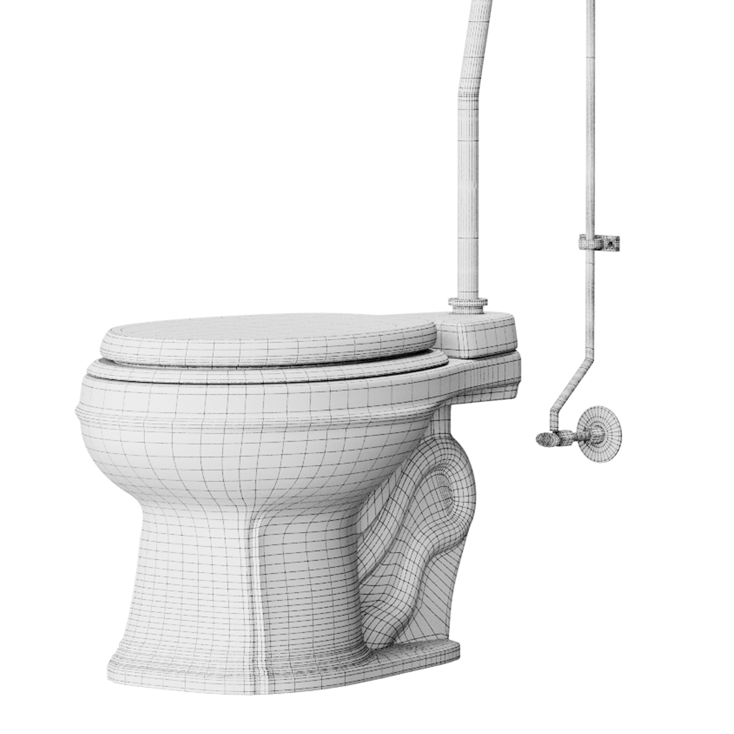 White High Tank Toilet with Round Bowl Chrome Plate Z-Pipe 3D model_14