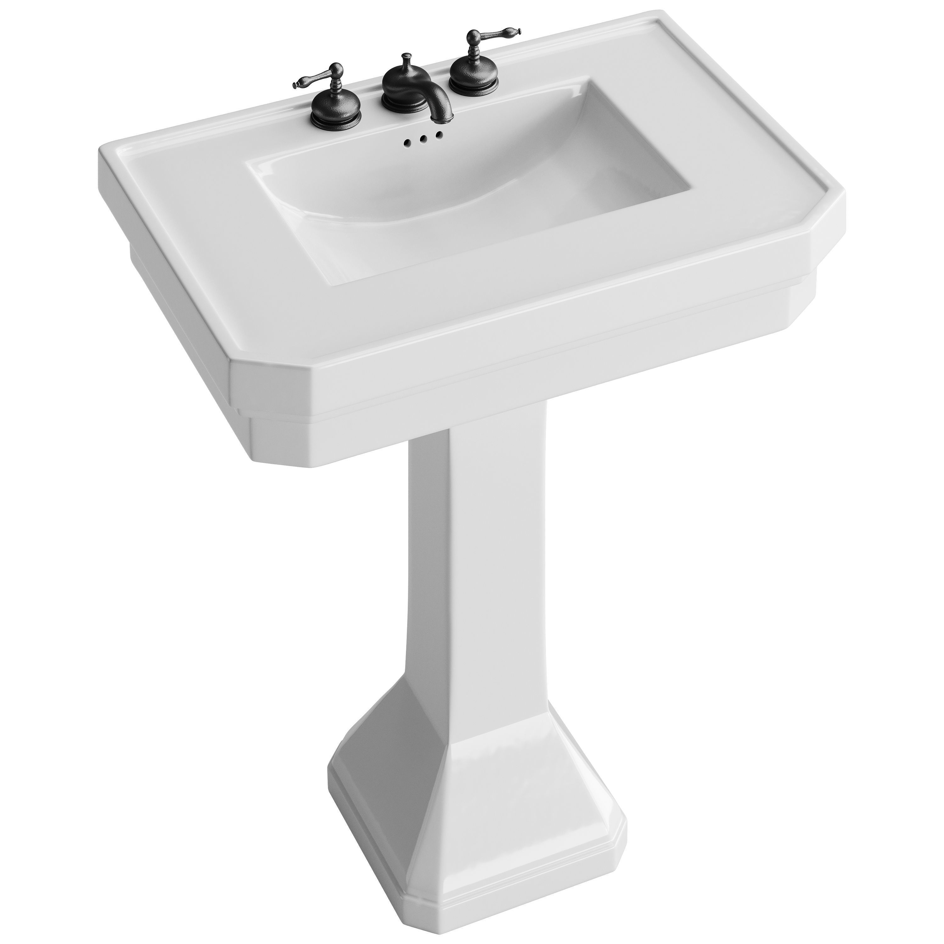 Victorian Pedestal Sink with Widespread Black Belle Faucet 3D model_7