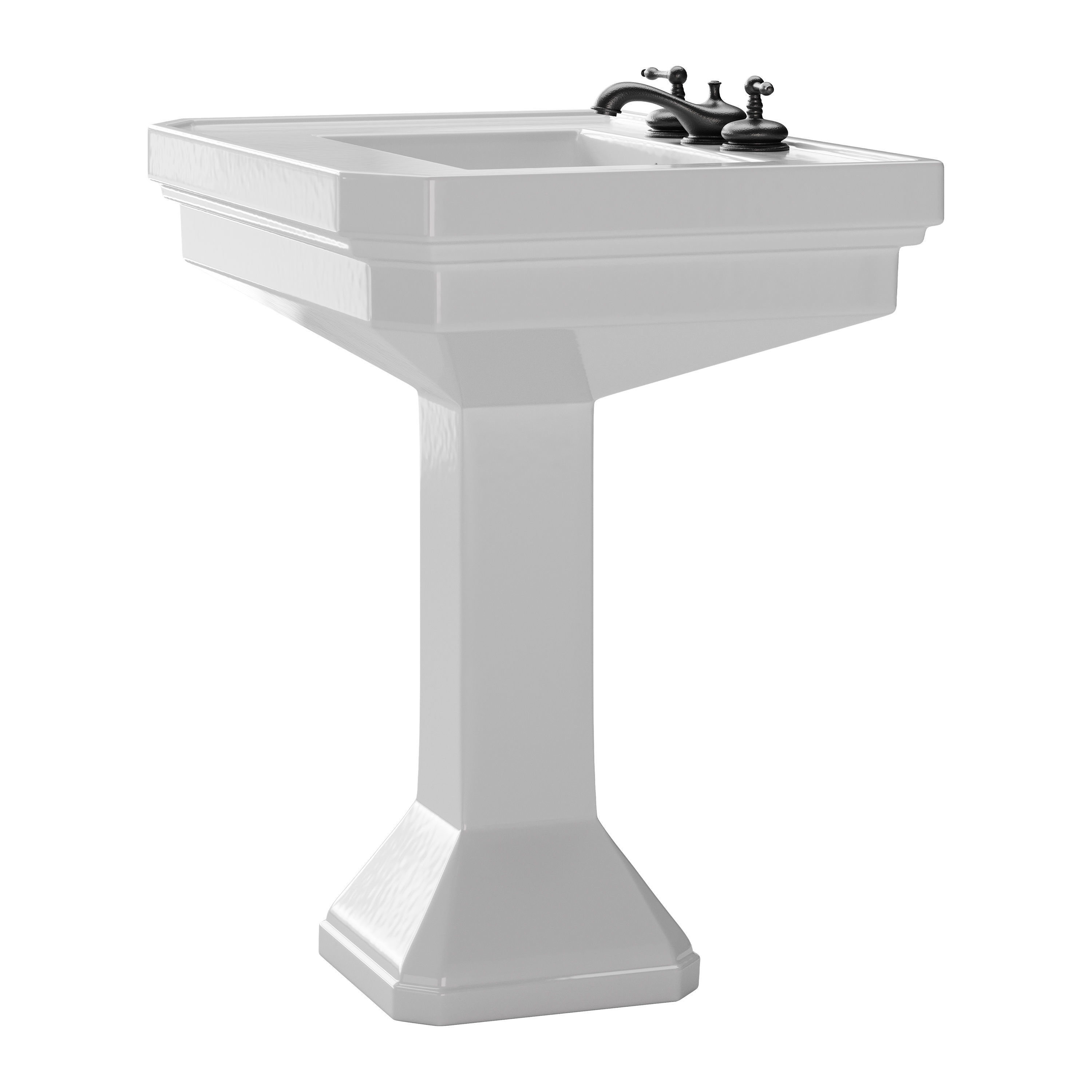 Victorian Pedestal Sink with Widespread Black Belle Faucet 3D model_5