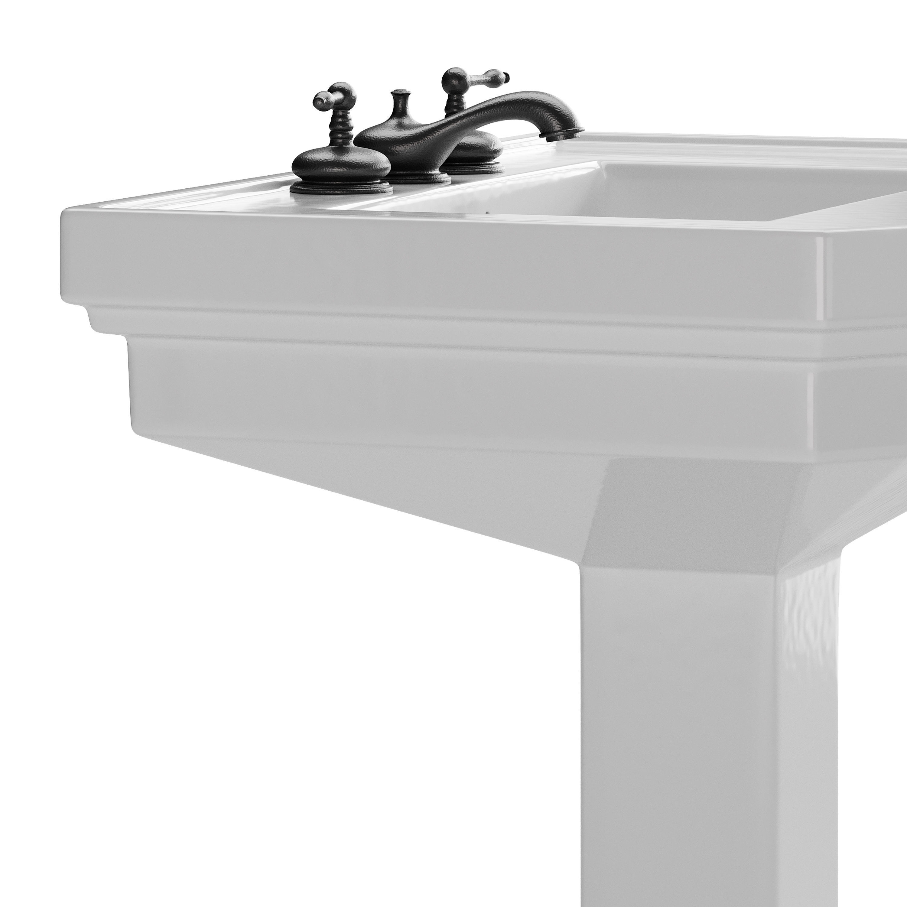 Victorian Pedestal Sink with Widespread Black Belle Faucet 3D model_8