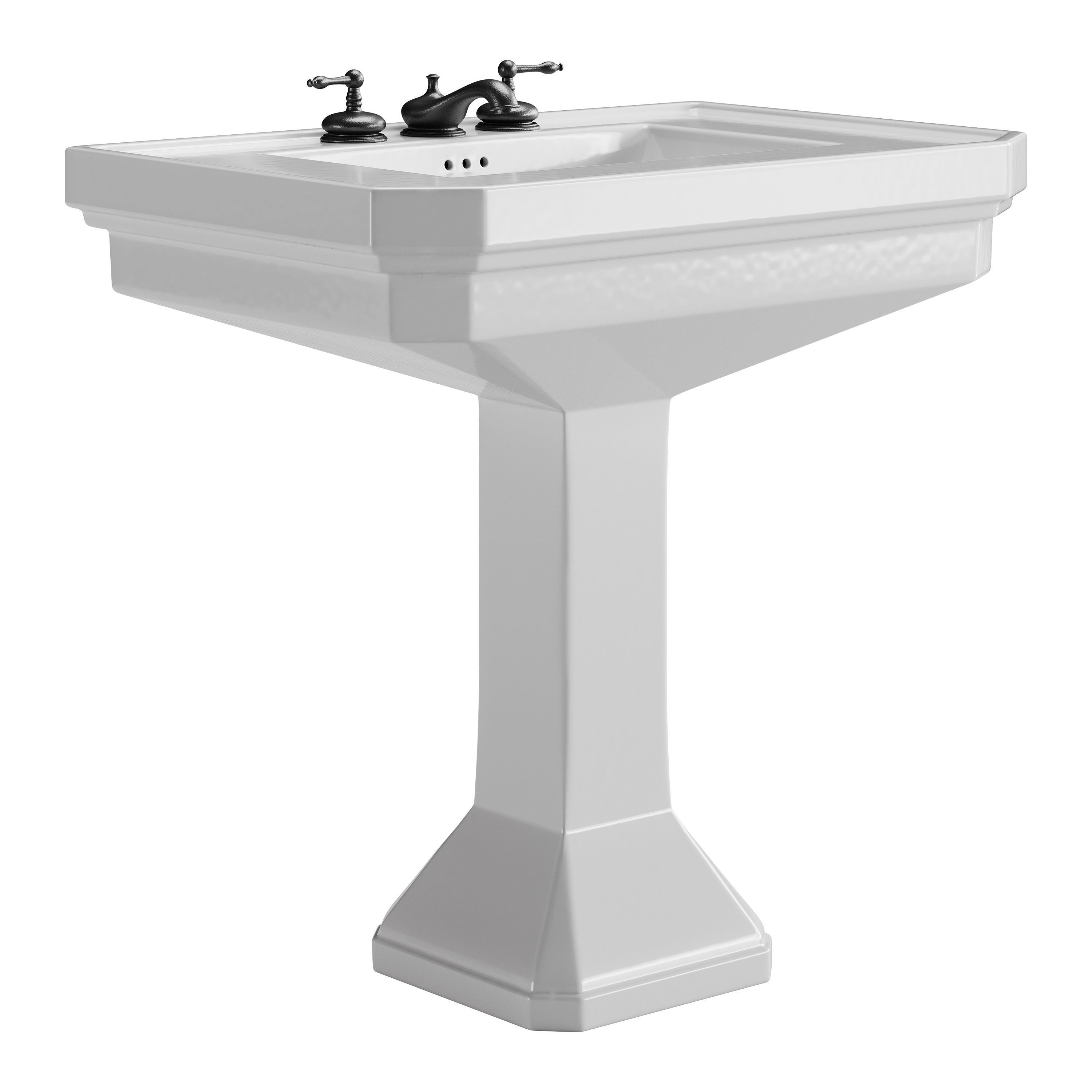 Victorian Pedestal Sink with Widespread Black Belle Faucet 3D model_2