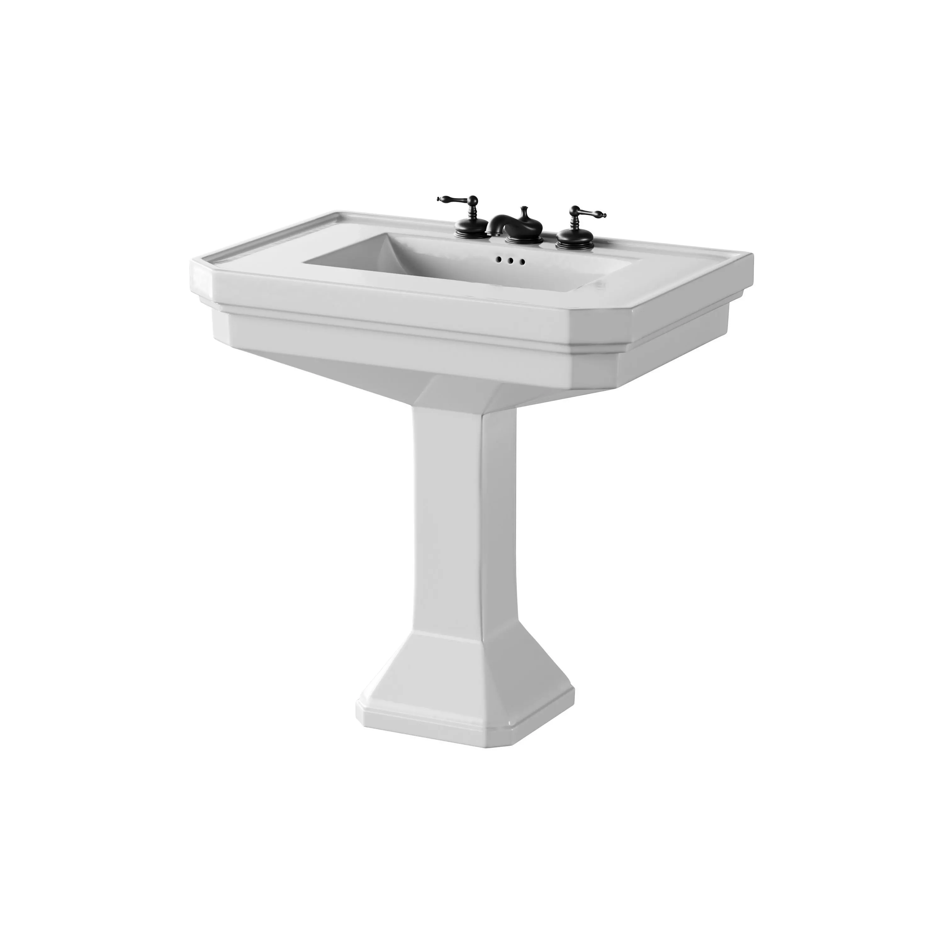 Victorian Pedestal Sink with Widespread Black Belle Faucet 3D model_0