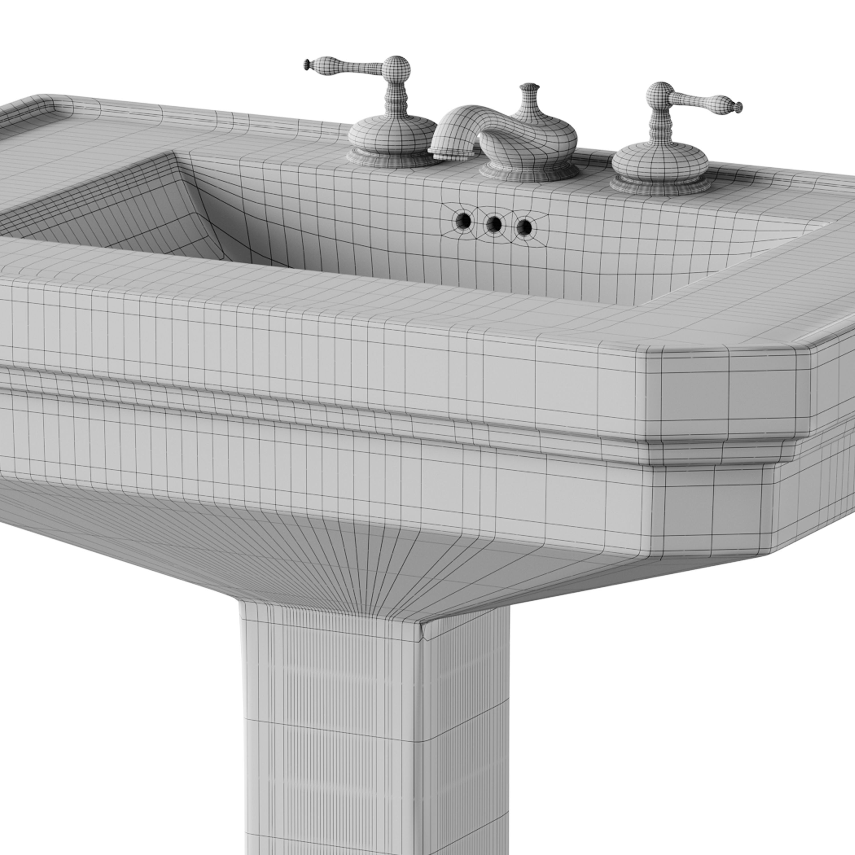 Victorian Pedestal Sink with Widespread Black Belle Faucet 3D model_14