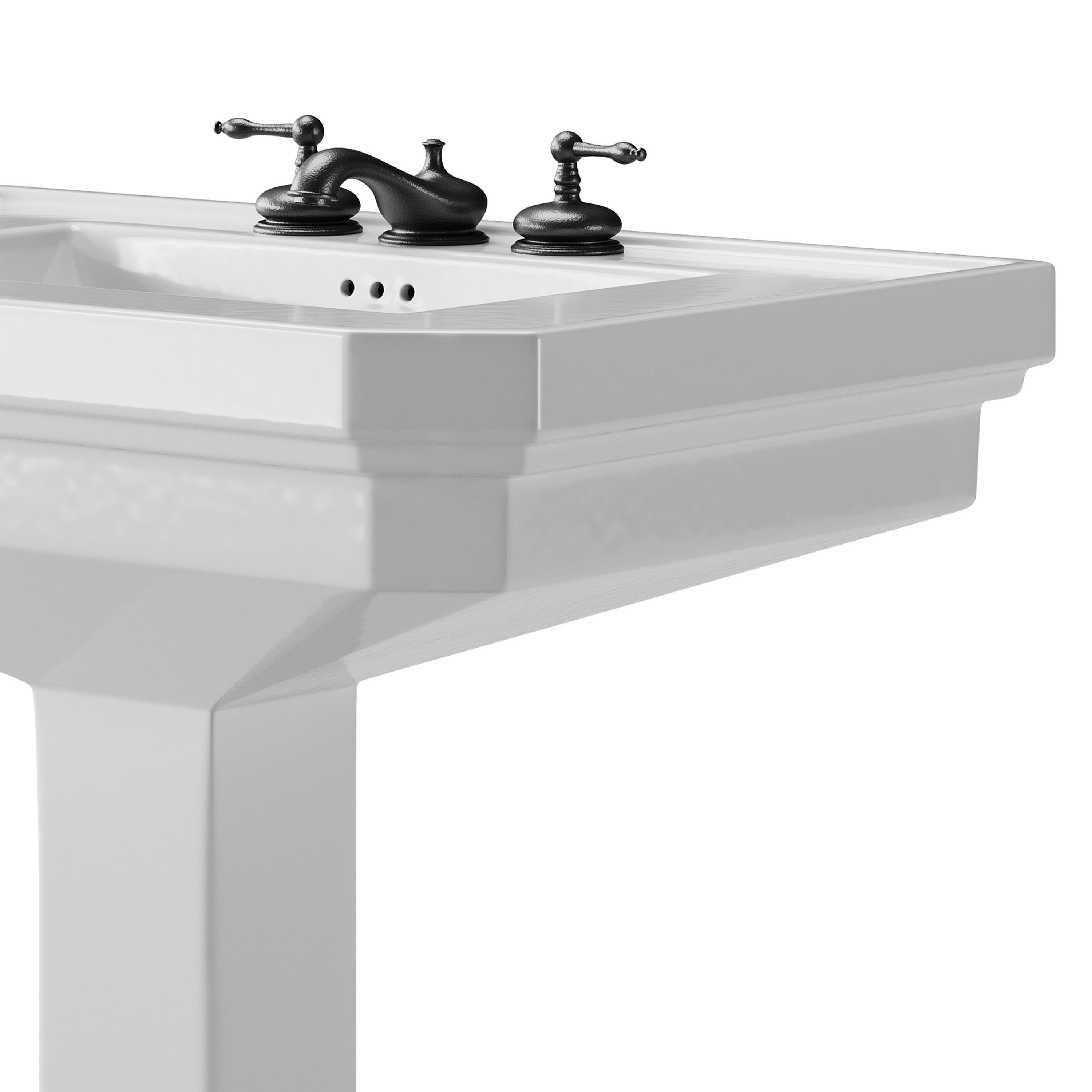 Victorian Pedestal Sink with Widespread Black Belle Faucet 3D model_12