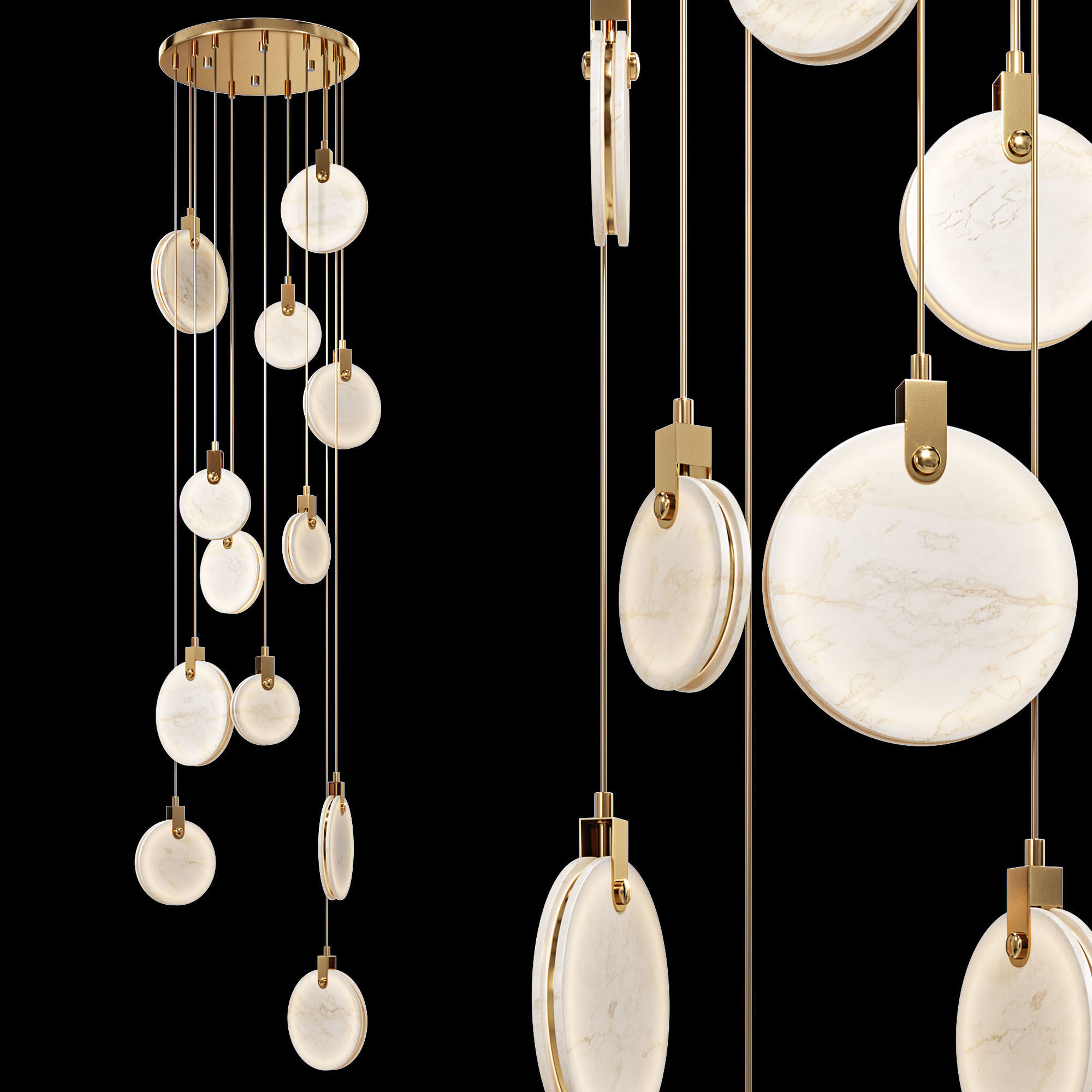 Moon Shadow Marble Chandelier 3D model_2