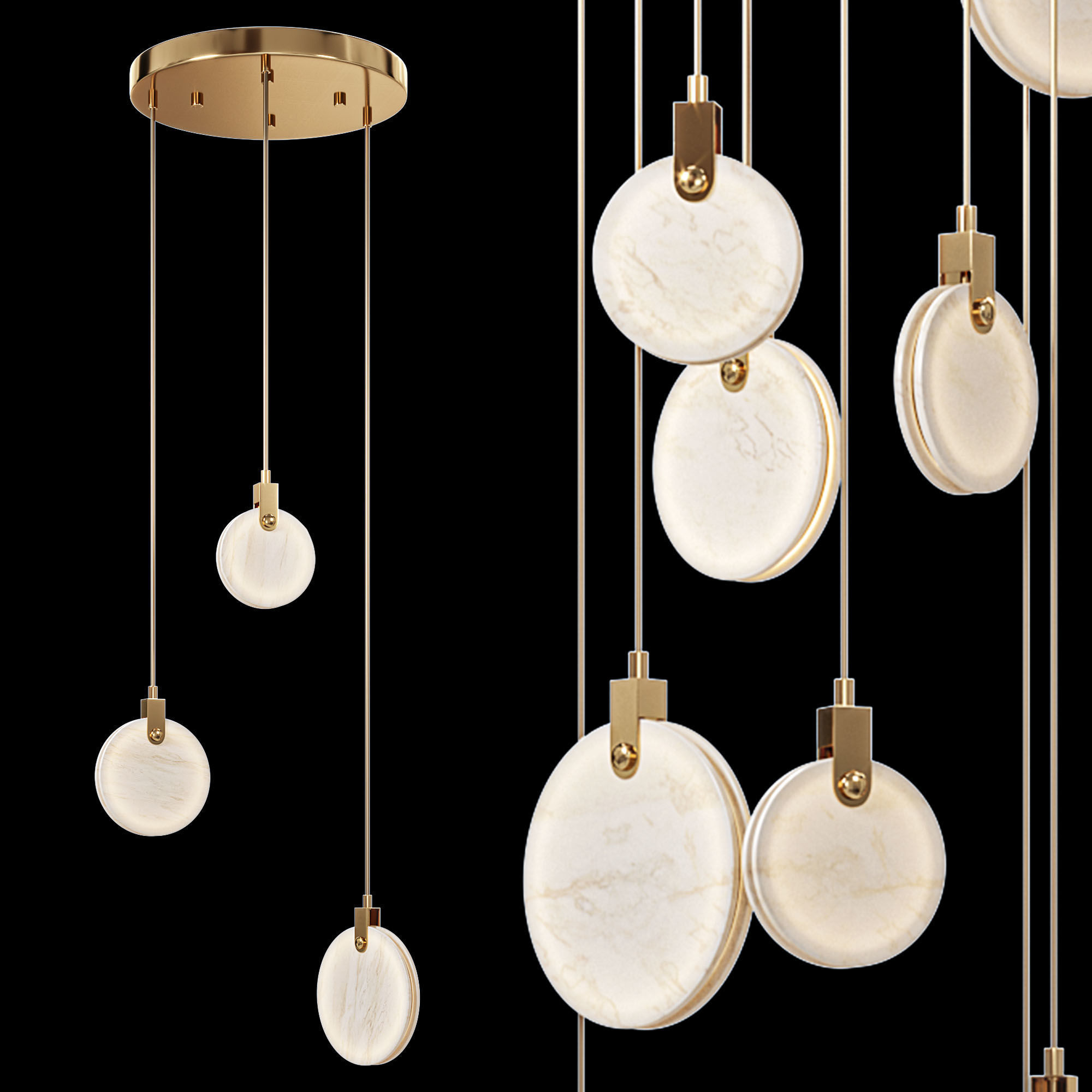 Moon Shadow Marble Chandelier 3D model_4