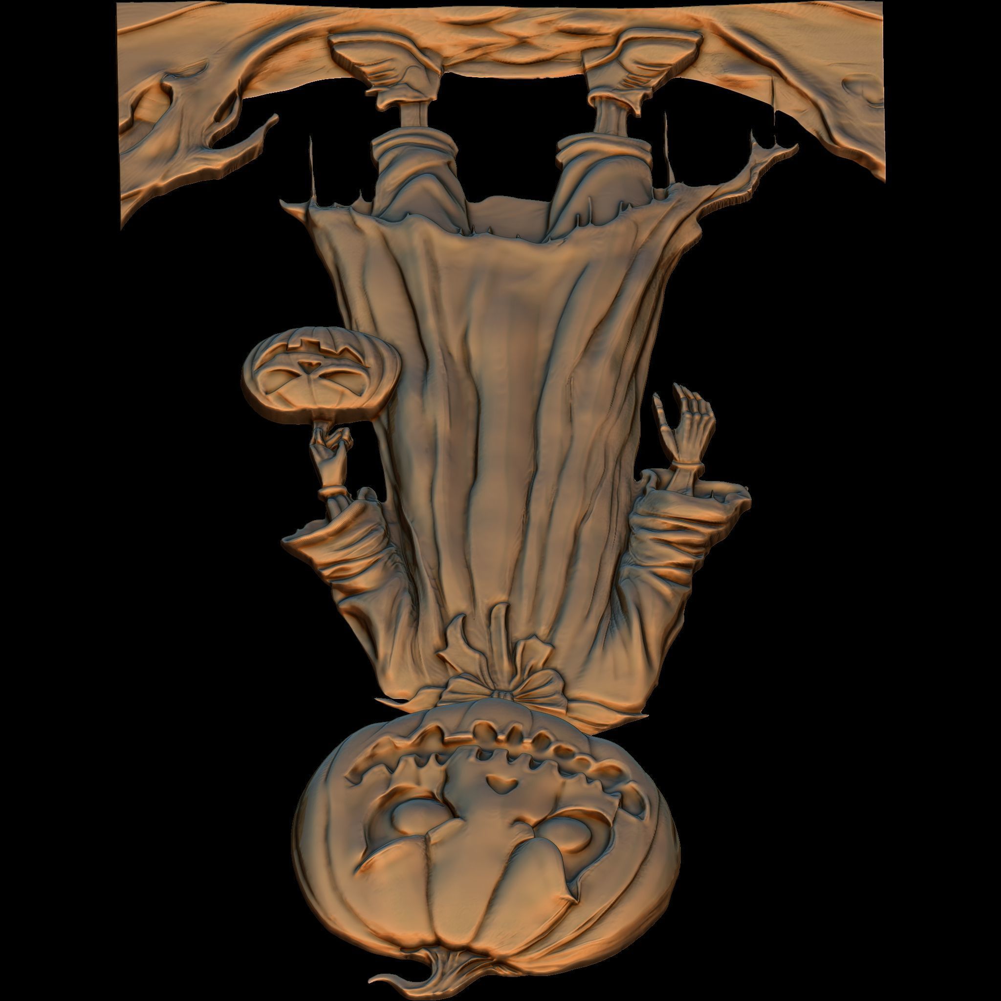 The Halloween Wandering Pumpkin STL file for 3d Printing or CNC 3D print model_9