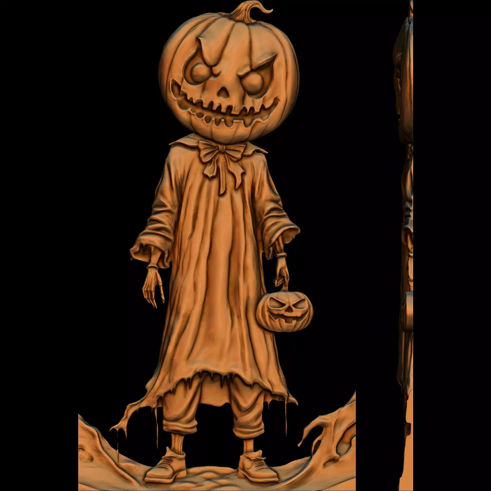 The Halloween Wandering Pumpkin STL file for 3d Printing or CNC 3D print model_0