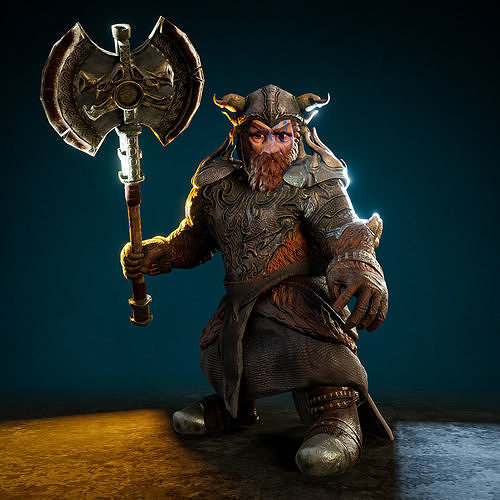 Dwarf with an Axe - Eldaria Universe Low-poly 3D model