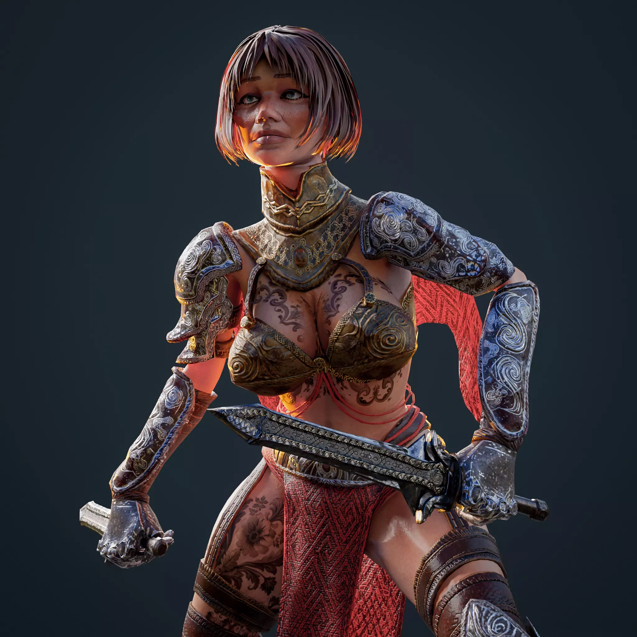 Woman Fighter - Eldaria Universe - Unreal Engine 5 and Blender Low-poly 3D model_0