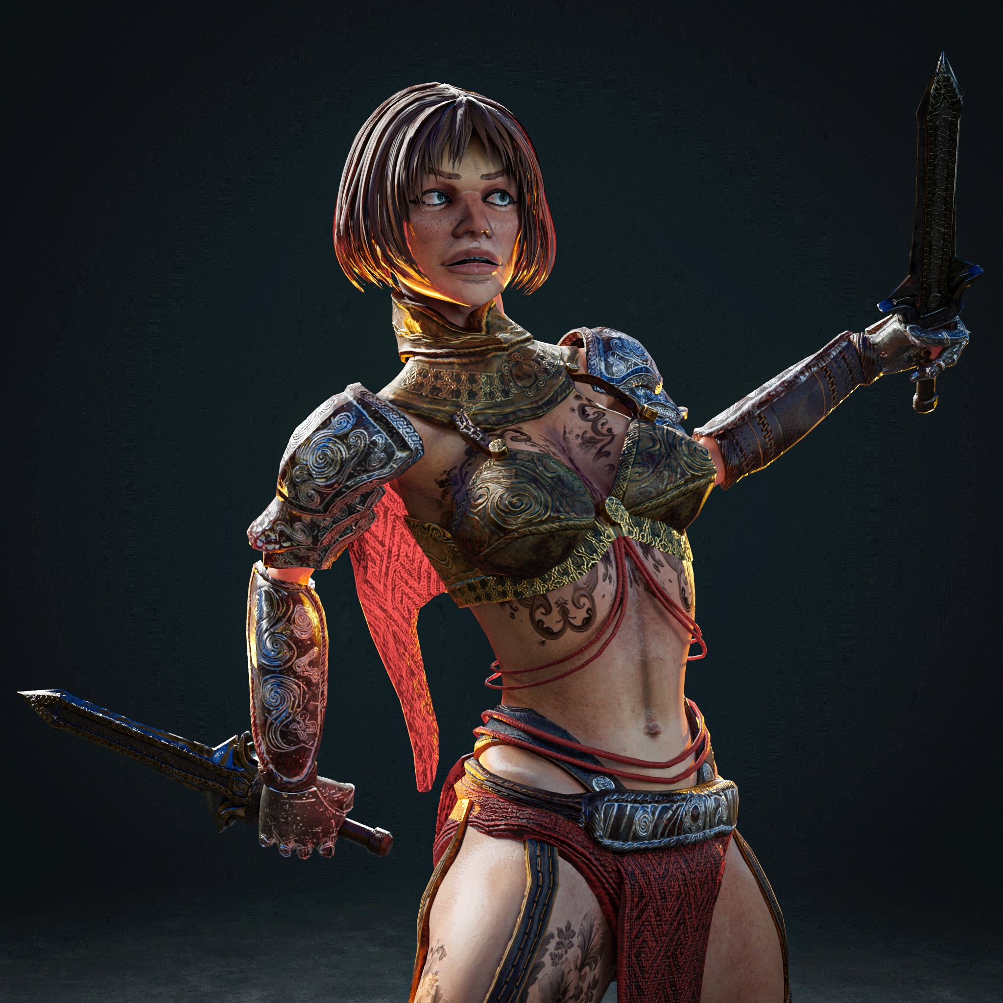 Woman Fighter - Eldaria Universe - Unreal Engine 5 and Blender Low-poly 3D model_2