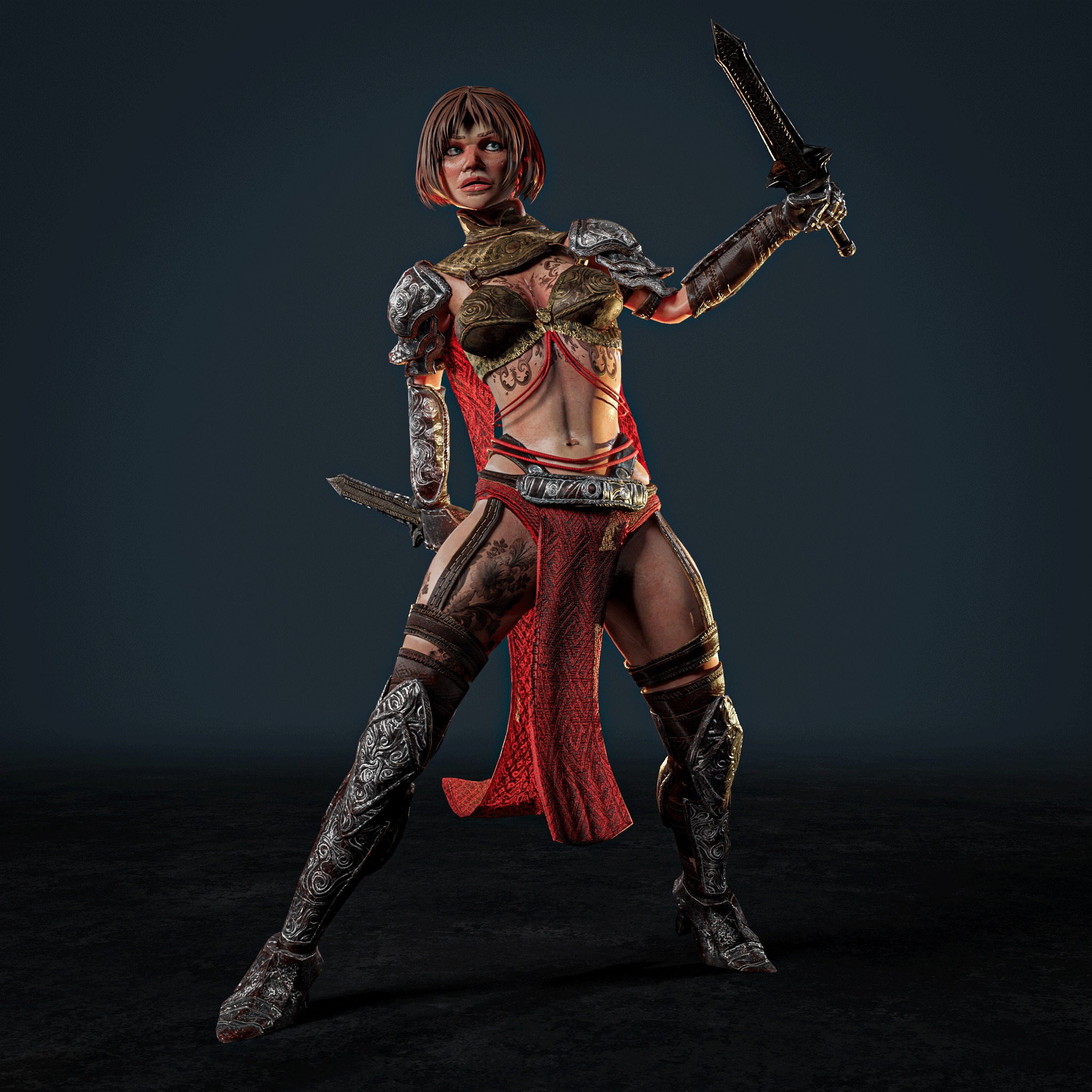 Woman Fighter - Eldaria Universe - Unreal Engine 5 and Blender Low-poly 3D model_3