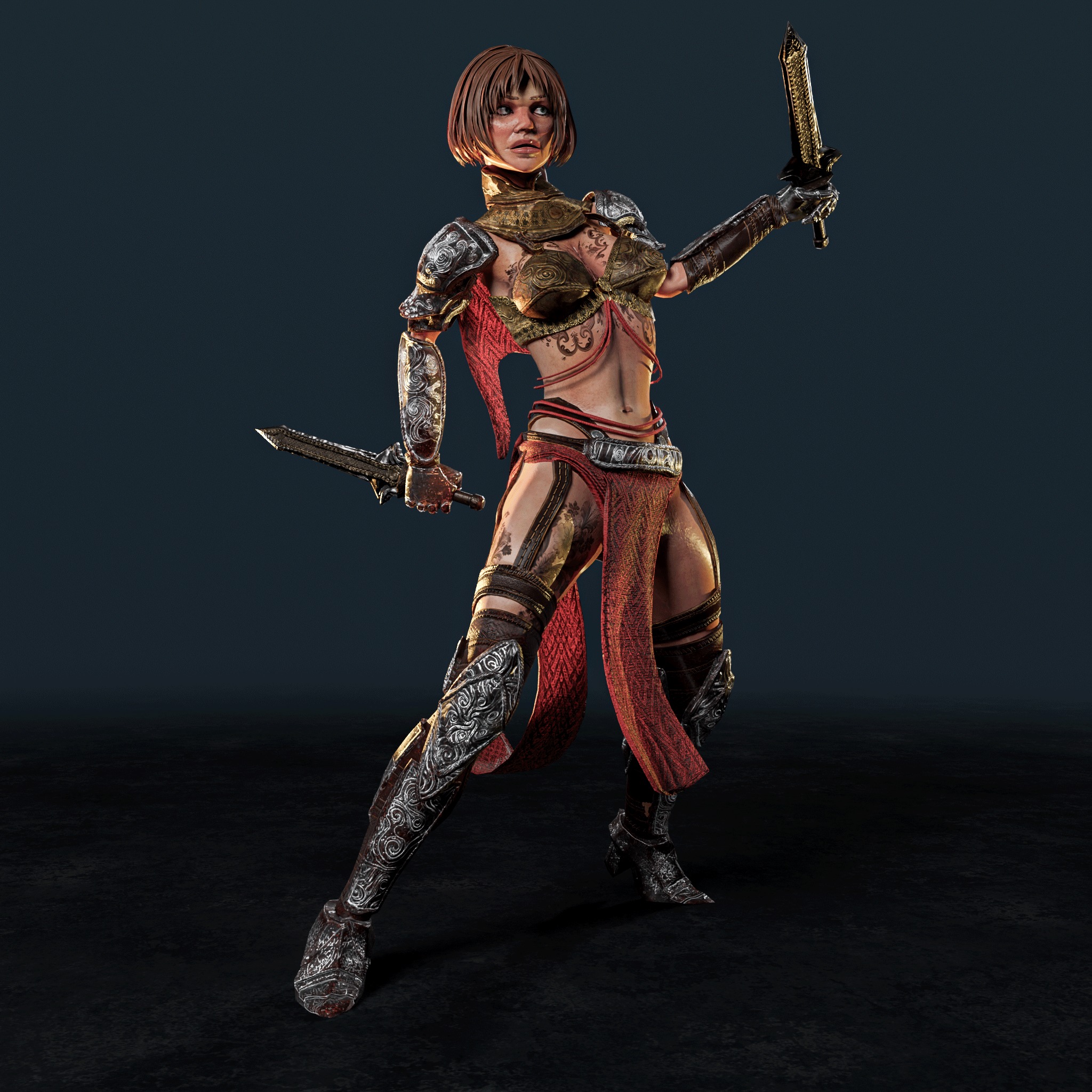 Woman Fighter - Eldaria Universe - Unreal Engine 5 and Blender Low-poly 3D model_4