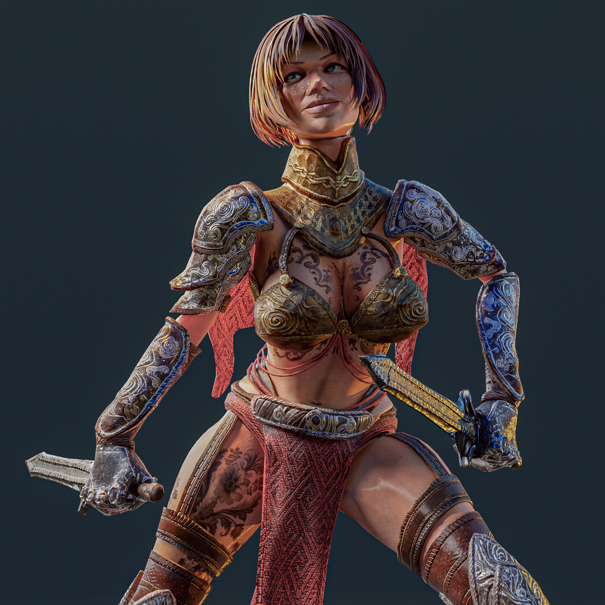 Woman Fighter - Eldaria Universe - Unreal Engine 5 and Blender Low-poly 3D model_5