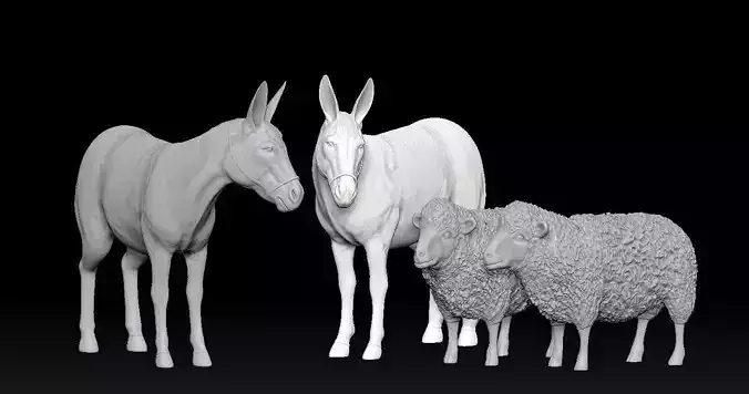 Sheep and Donkey Family Model Print 3D 3D print model