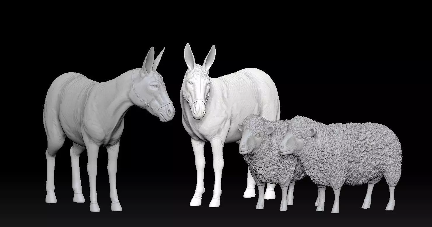 Sheep and Donkey Family Model Print 3D 3D print model_0