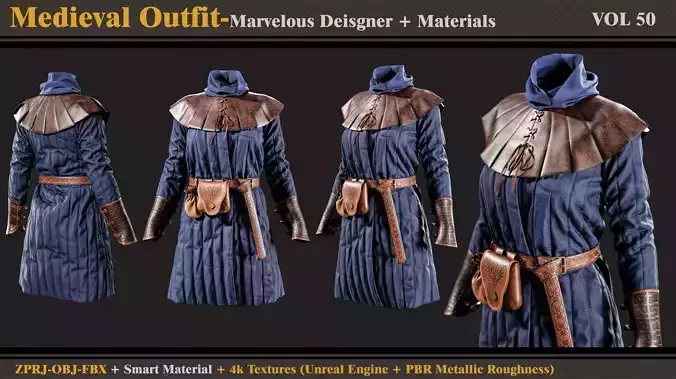 Medieval Outfit- MD-Clo3d-Smart Material-Textures-OBJ-FBX