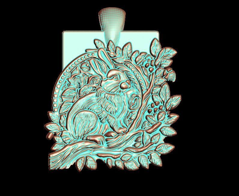 Rabbit in the garden Pendant 3D print model_13