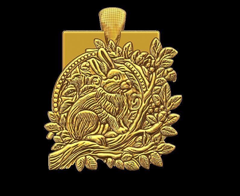 Rabbit in the garden Pendant 3D print model_3