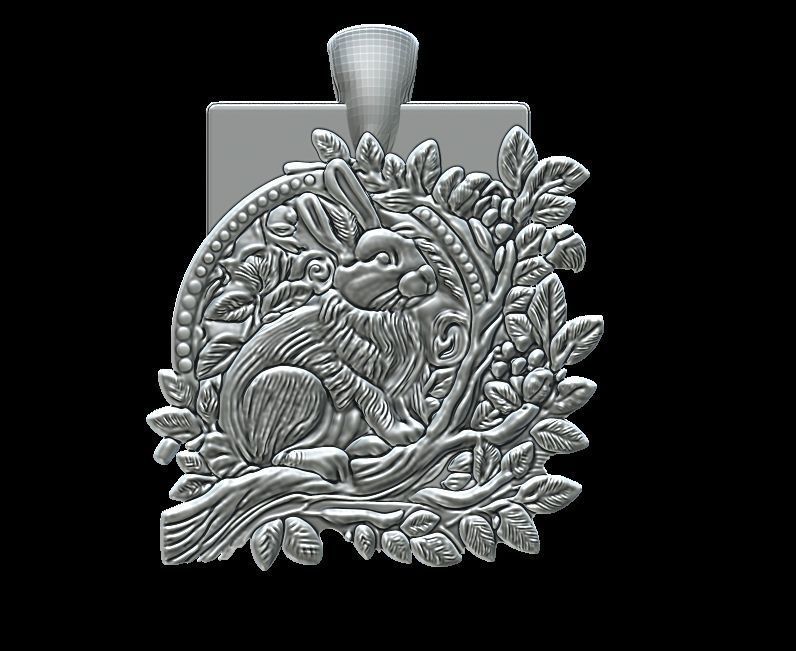 Rabbit in the garden Pendant 3D print model_4