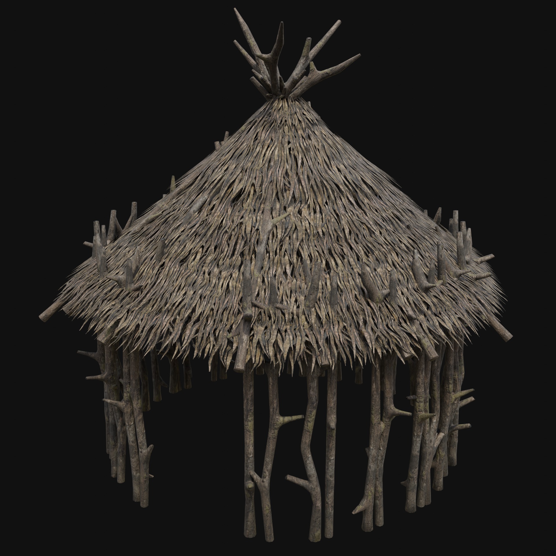 PRIMITIVE SHELTER HUTS COTTAGE HOUSE NATIVE PRIMAL COLLECTION Low-poly 3D model_8