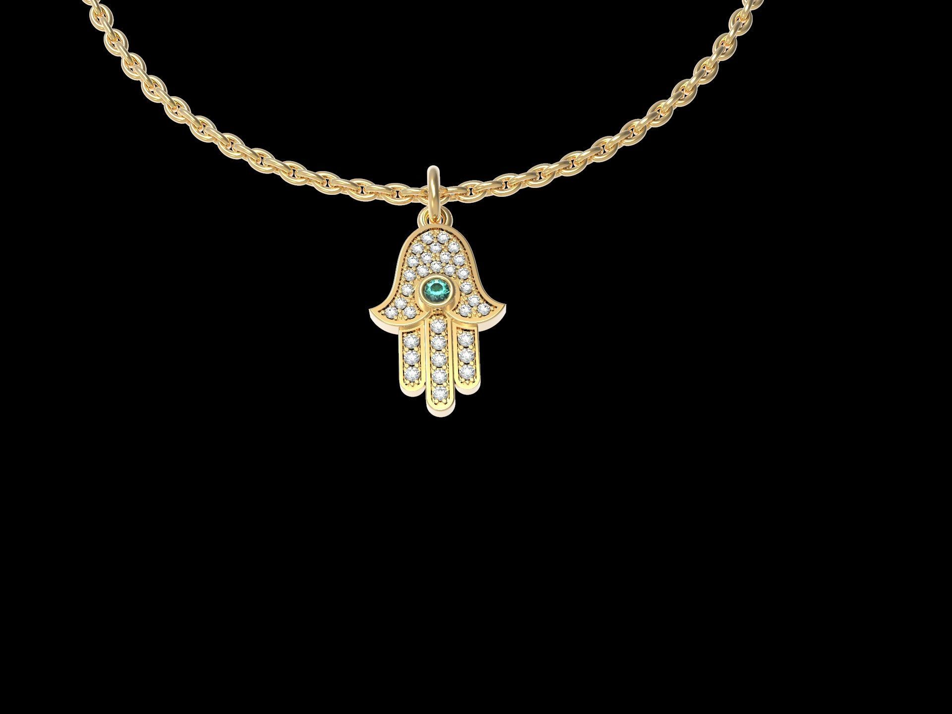 Hamsa Diamond Paved Pendant medallion 3D print model_2