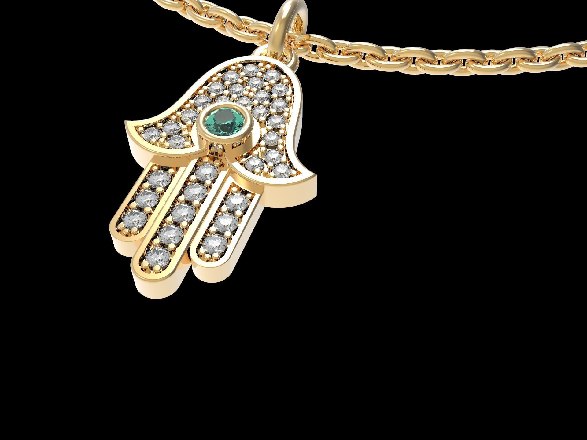 Hamsa Diamond Paved Pendant medallion 3D print model_1