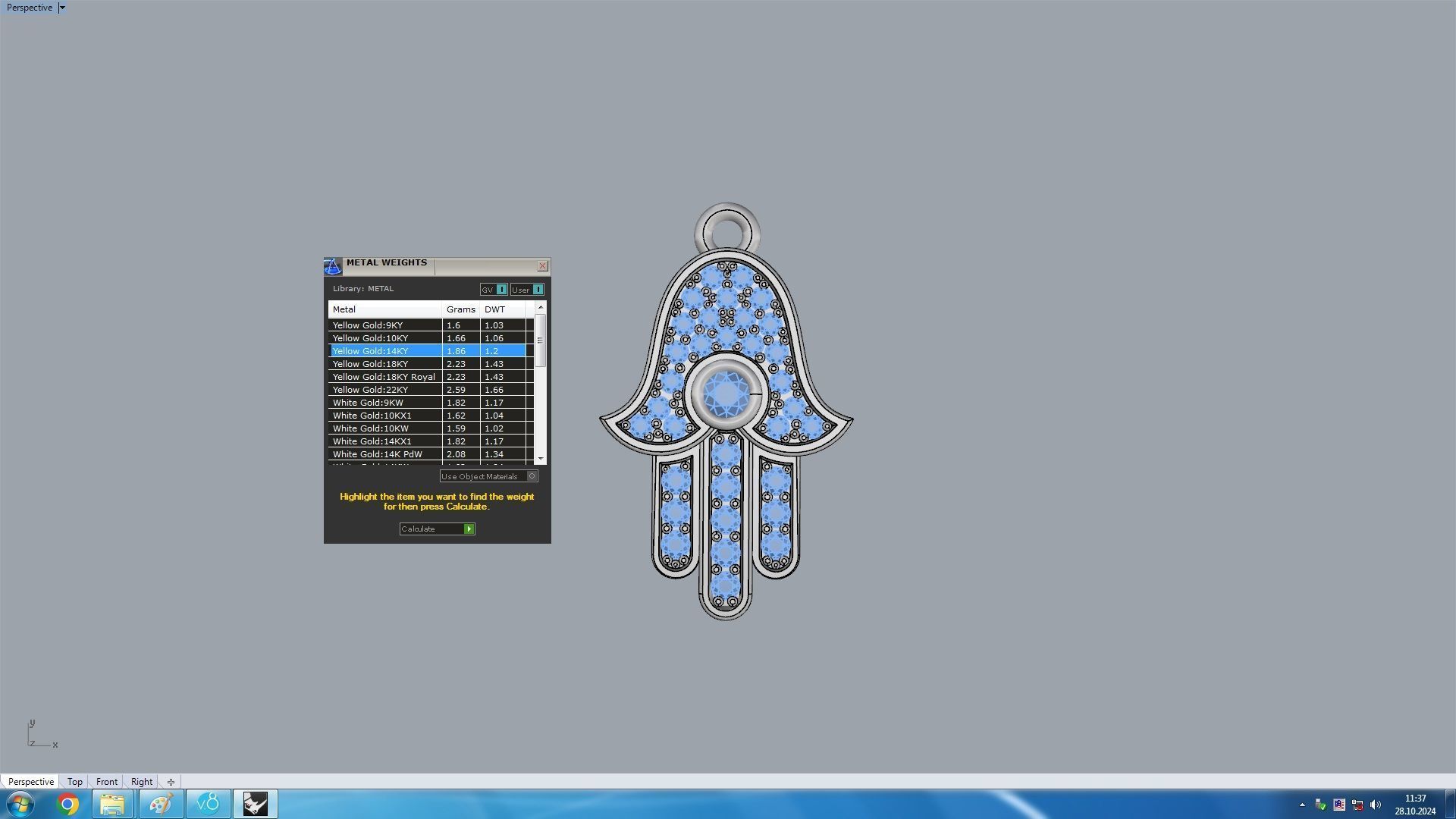 Hamsa Diamond Paved Pendant medallion 3D print model_9