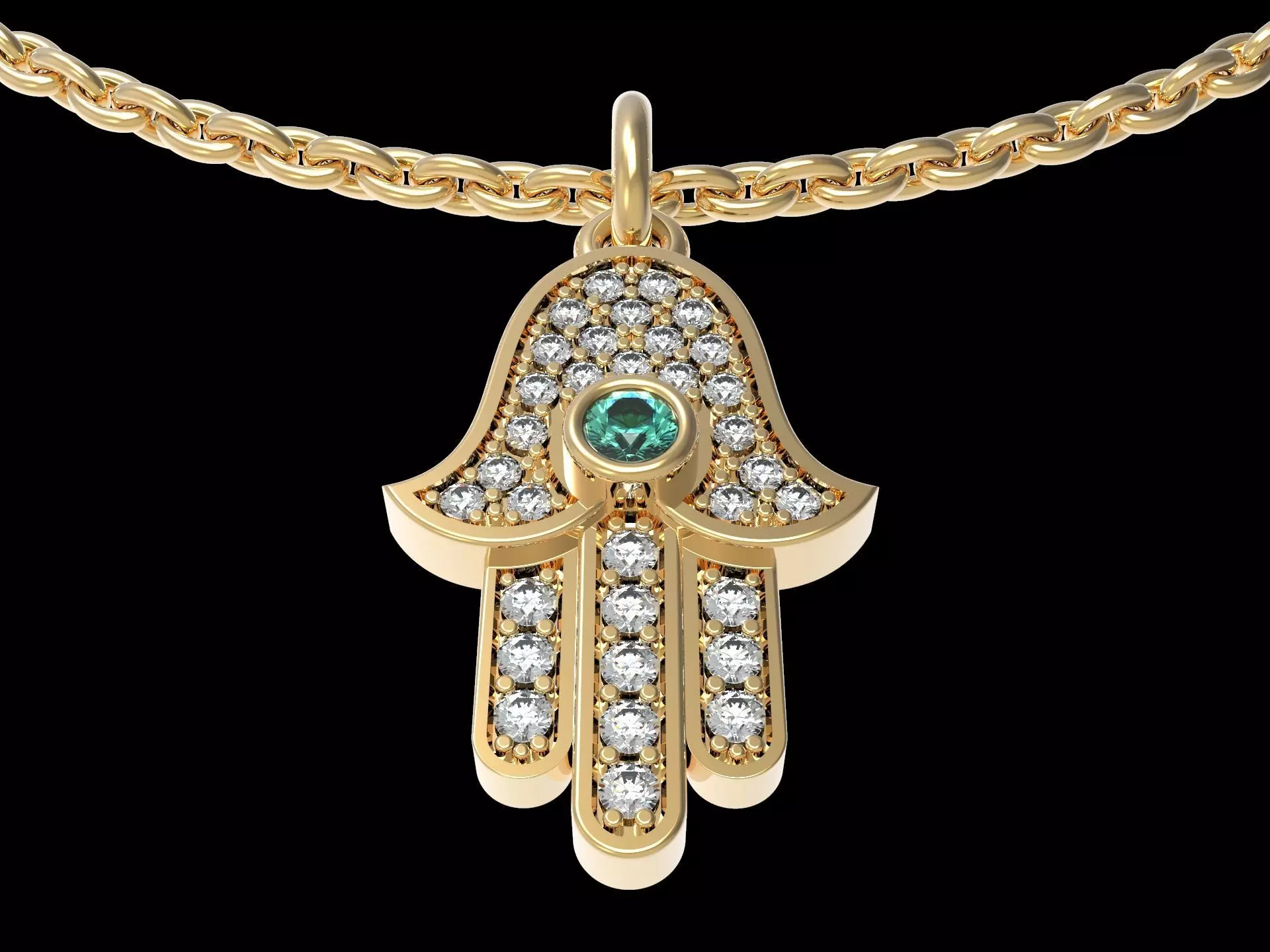 Hamsa Diamond Paved Pendant medallion 3D print model_0