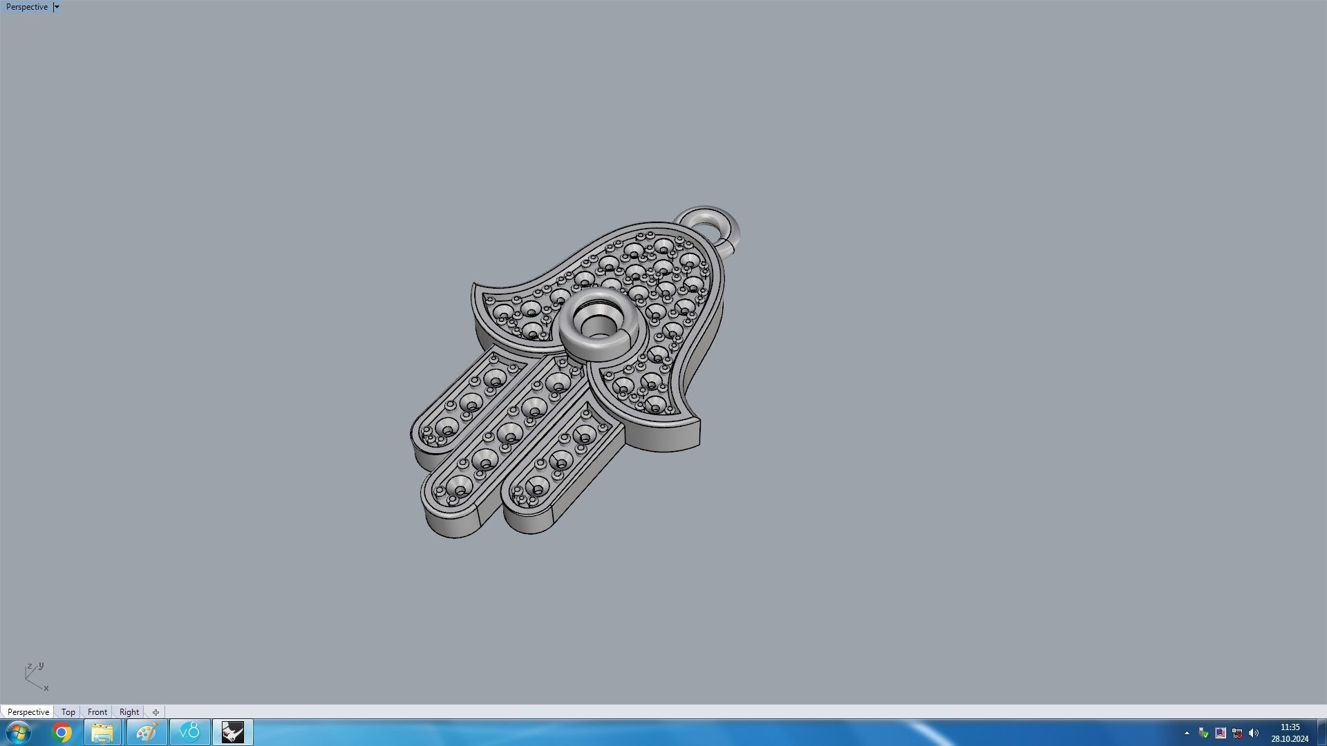 Hamsa Diamond Paved Pendant medallion 3D print model_7